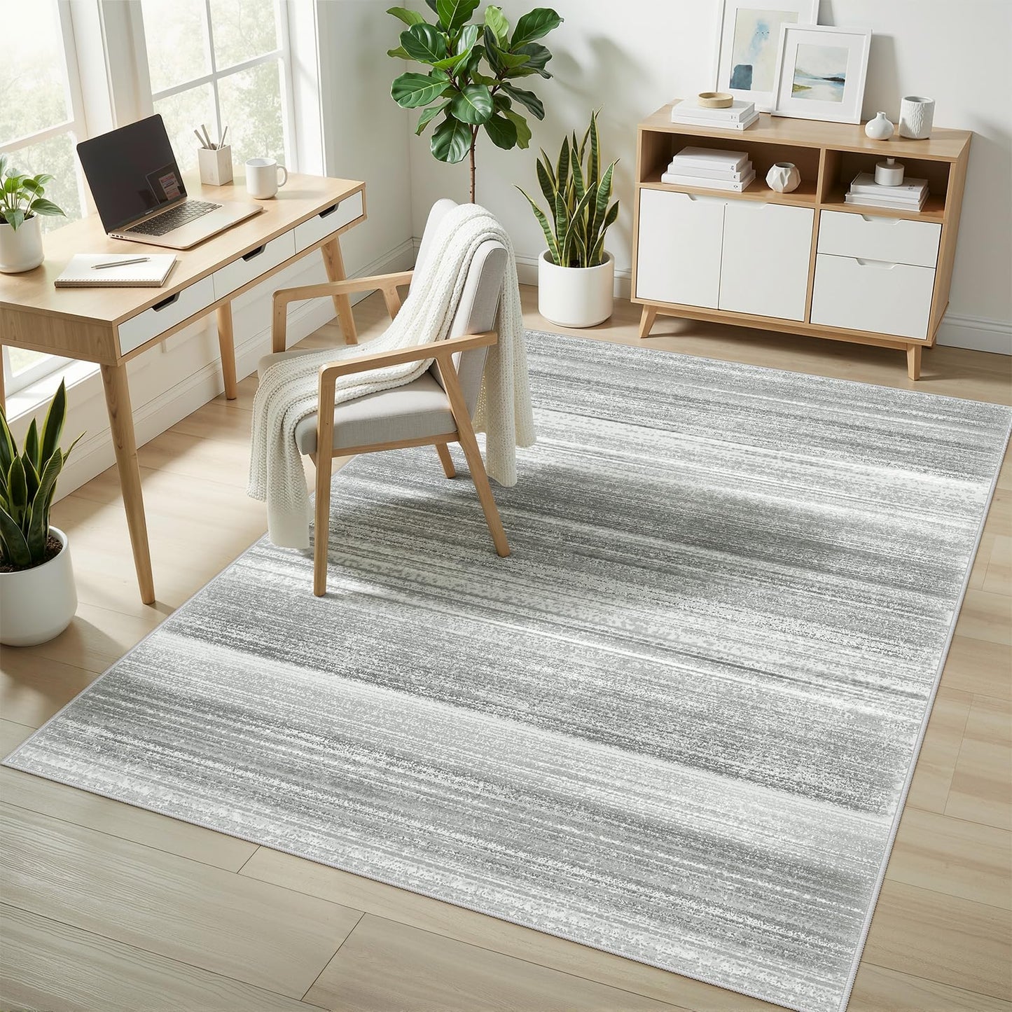 Premium Modern Abstract Rug - Stain Resistant Non-Slip Area Rug for Living Room Bedroom Dining Room Office Carpet - Grey 5x7