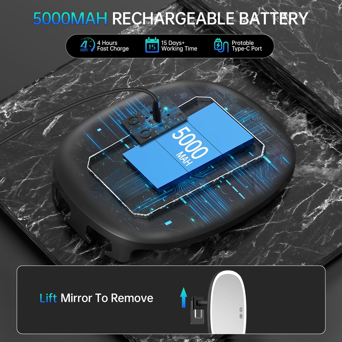 COSMIRROR Heated Shower Mirror Fogless for Shaving, Lighted with 3 Color Modes, Dimming, Rechargeable, Anti-Fog, 360°Rotation, 8.5L x 6.7W inches, Wall Mount