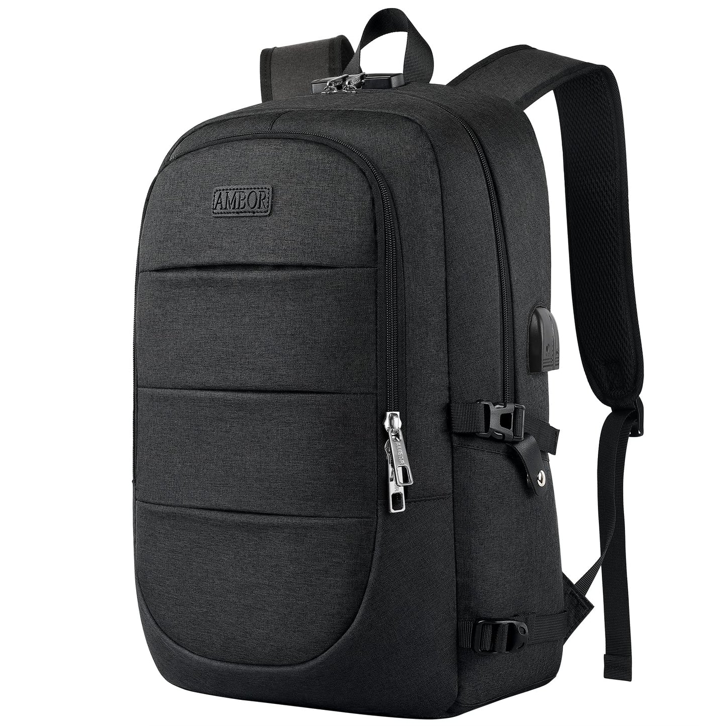 AMBOR Travel Laptop Backpack,18.4 inch Anti Theft Business Laptop Carry on Backpack with USB Charging Port and Headphone Interface, Backpack for Men & Women,Black