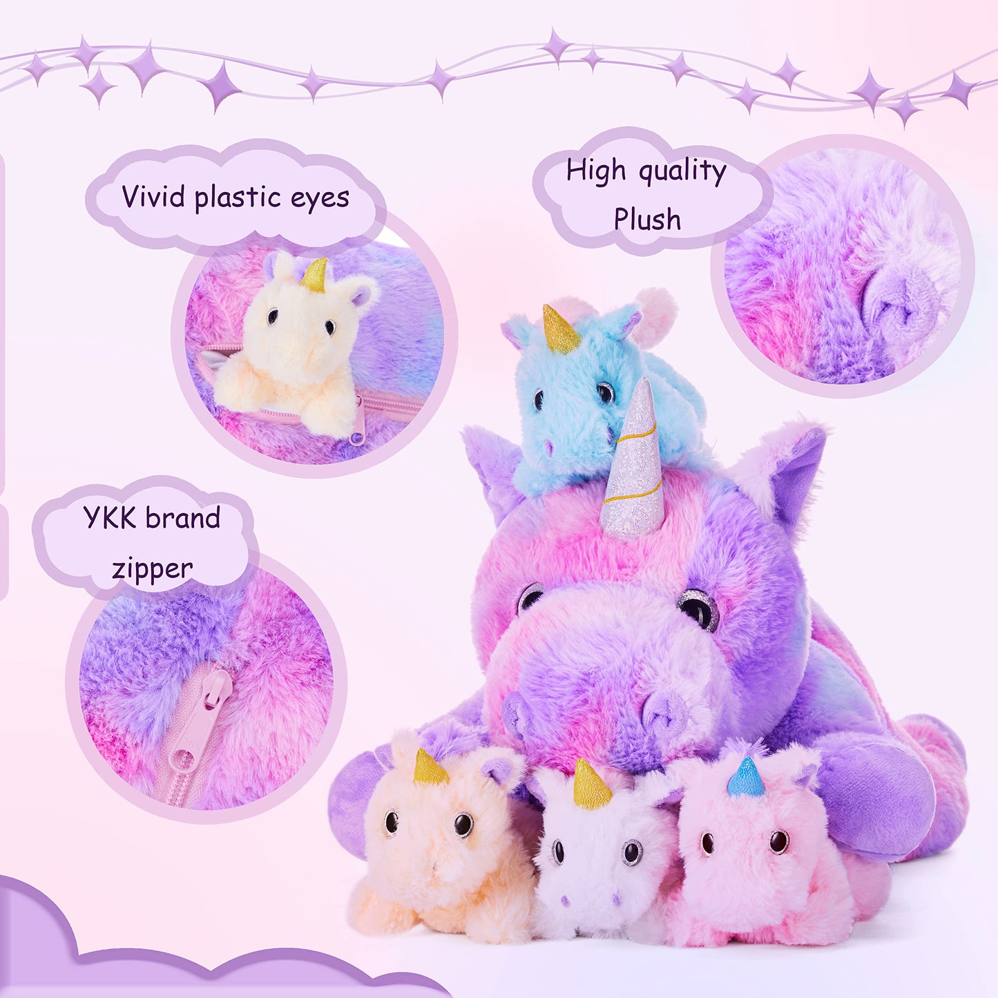 IKASA Mami Unicorn Cuddly Toy Soft Toy 48 cm Mum and Baby Plush Toy for Girls Age 4-6 Plush Toy, Gift for Children