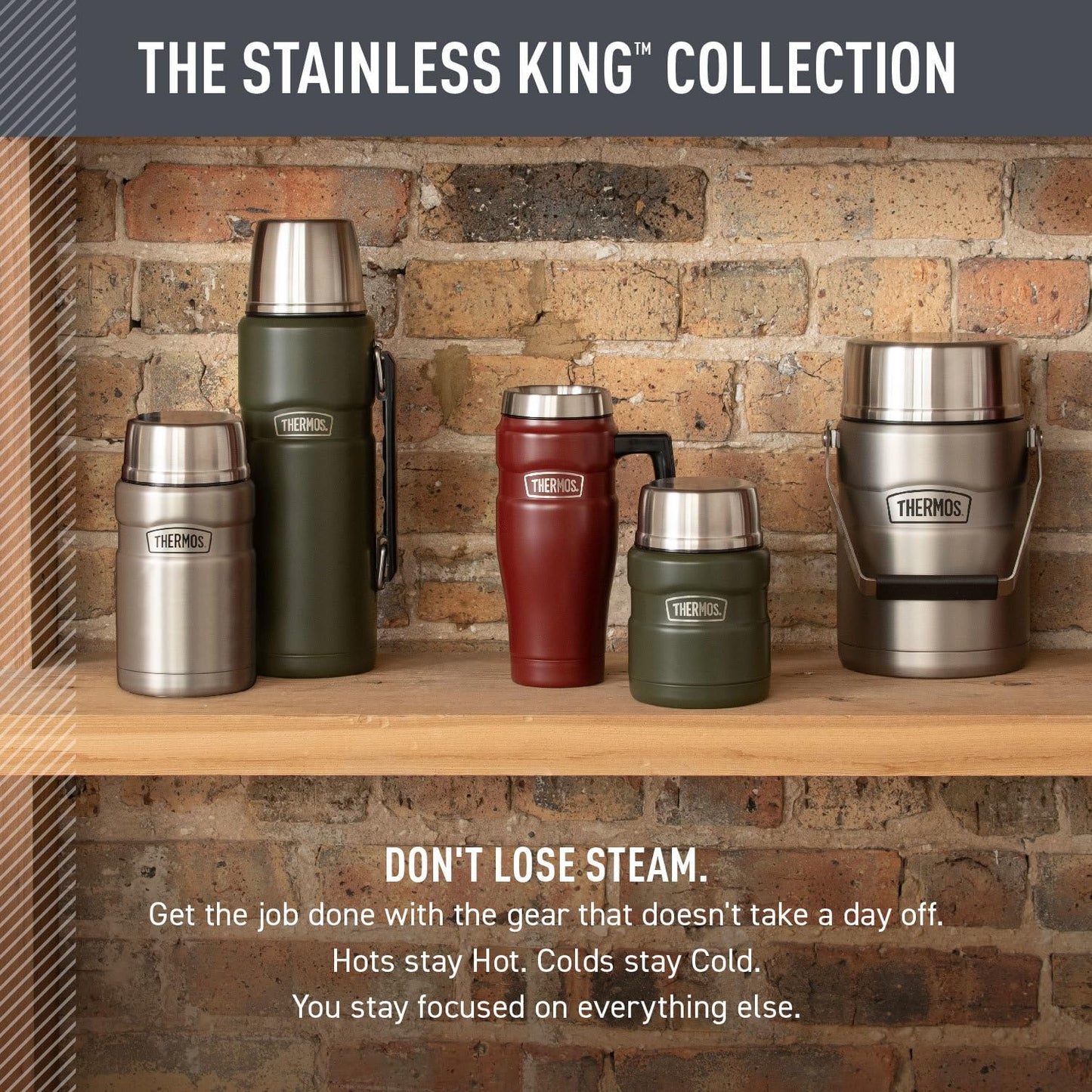 Thermos Stainless King 16 Ounce Travel Mug with Handle, Matte Steel, Gray