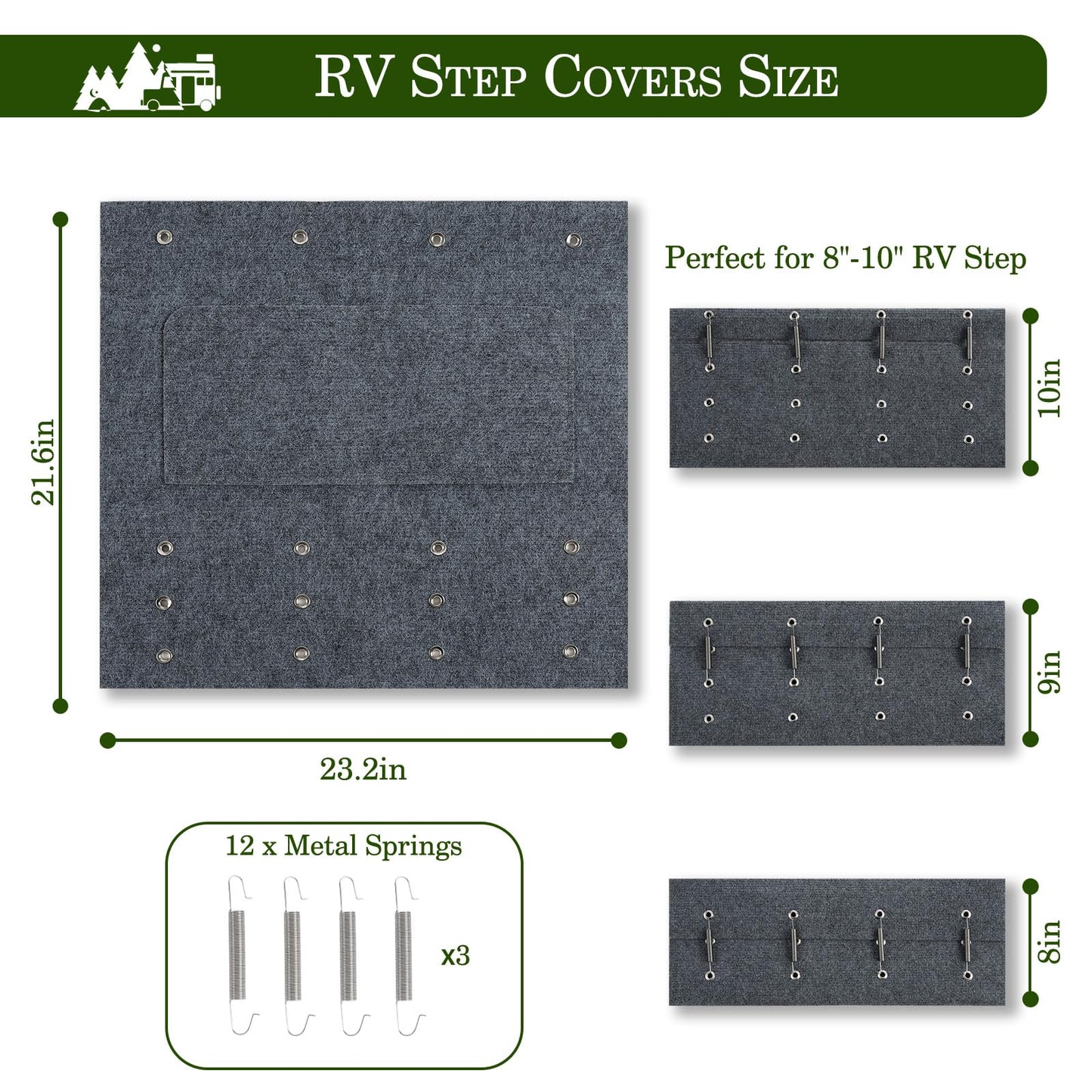 HOMEE 3 Packs RV Step Covers with Install Hook, Camper Step Covers 23 Inch Wide RV Step Rugs, Non-Slip Outdoor RV Stair Covers Fit 8" to 11" RV Stair Treads