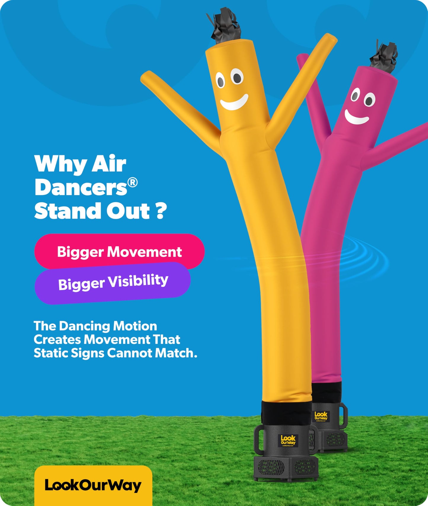 LookOurWay Air Dancers Wacky Waving Inflatable Tube Man Attachment - 7 Feet Tall Advertising Air Dancer Waving Man Inflatable Tube Guy - Blower Not Included - Yellow