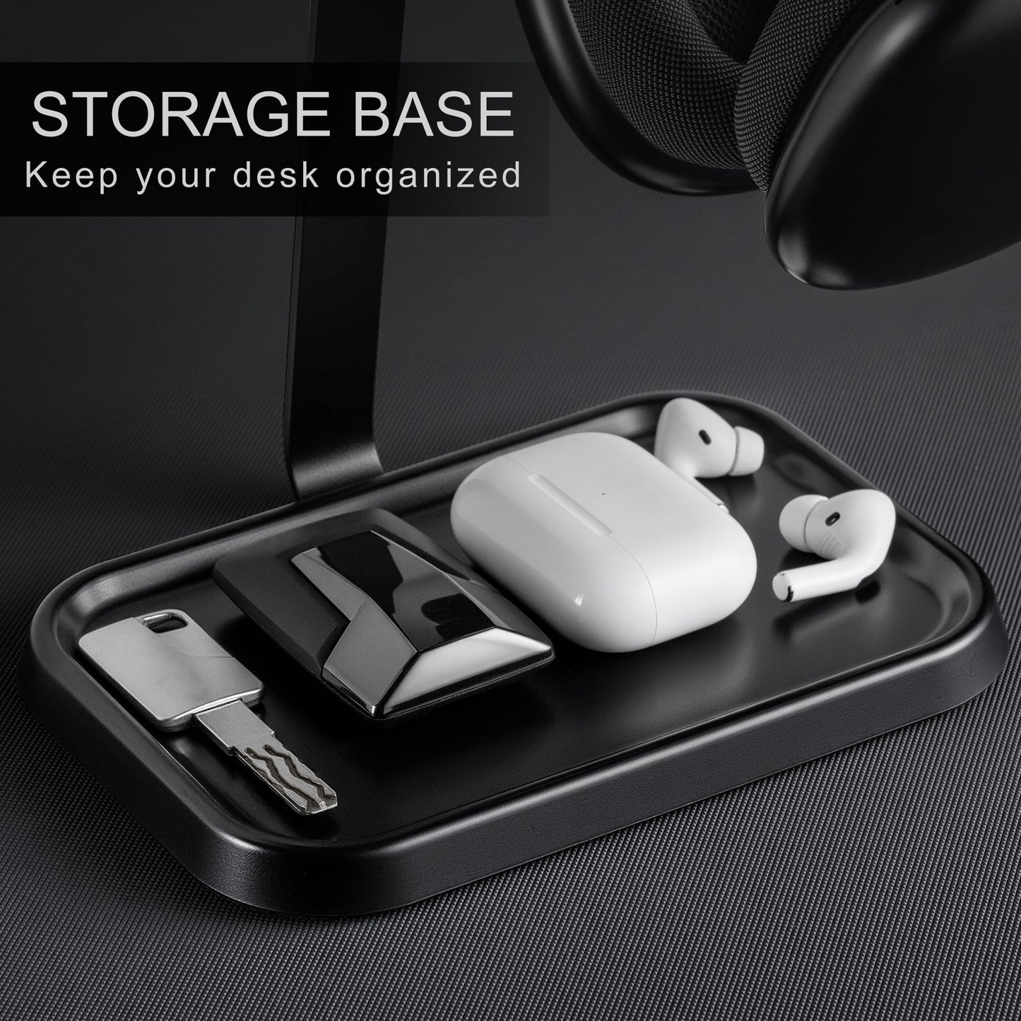 Dual Headphone Stand, Double Balanced Headset Stand with Storage Tray, Heavy Base Gaming Headset Holder for Desk (Black)