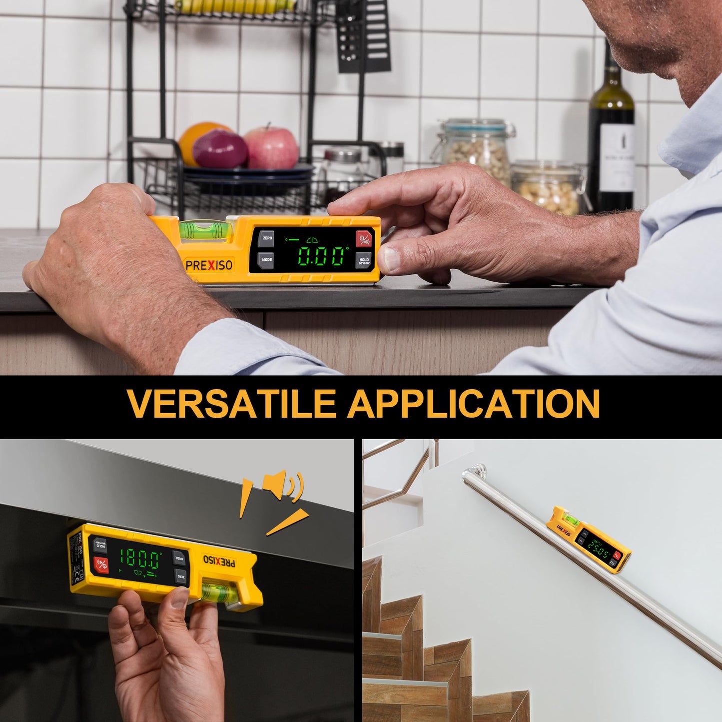 PREXISO Magnetic Digital Level & Protractor, 7 inch Angle Finder 0-90° & 0-180° Range, Electronic Bubble Inclinometer with Magnetic V-Groove & Audio Indicator for Woodwork, Home Drainage Leveling
