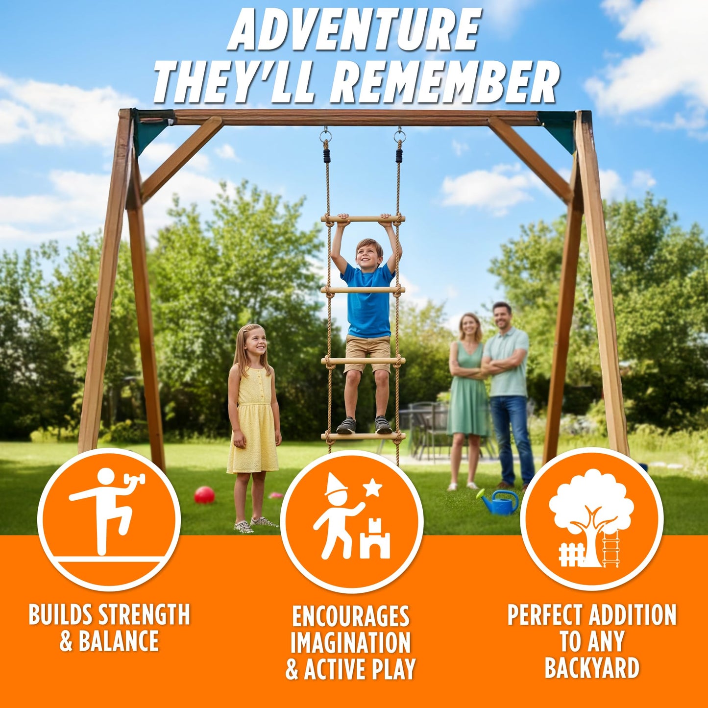 Trailblaze Premium Climbing Rope Ladder for Kids 6ft Wooden, Playset Rope Ladder Swing Set, Safe & Secure Outdoor/Indoor, Playground Rope Ladder