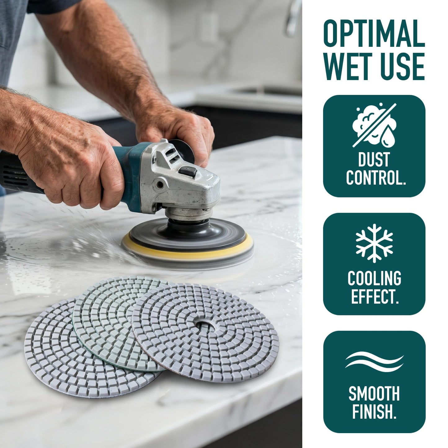 Waies 4 Inch Diamond Polishing Pads 11 PCS with 5/8"-11 Backer Pad, Wet/Dry 50-10000 Grit Polish Pad Kit for Concrete Granite Marble Quartz Countertop Stone Rock for Drill Grinder Polisher