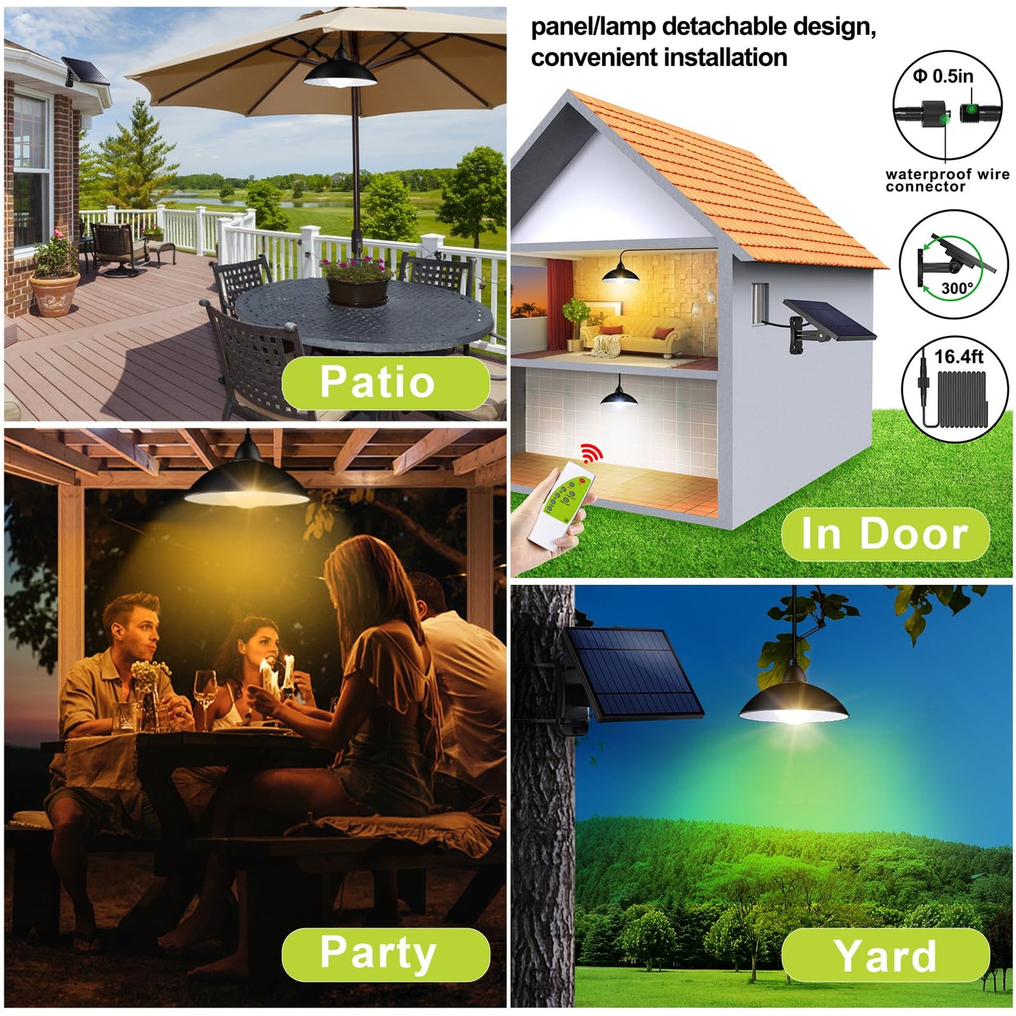 intelamp Solar Pendant Lights, Solar Shed Lights by Remote Control Solar Powered Indoor & Outdoor Lights Hanging Lights，Solar Powered Gazebo Lights Outdoor，for Storage Room Home Yard Porch Balcony