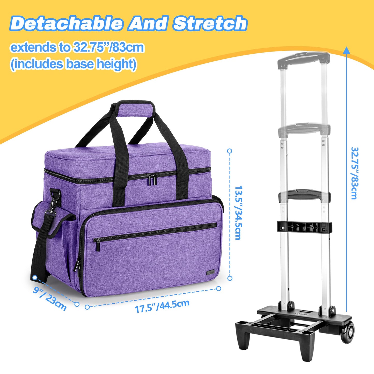 Teamoy Rolling Scrapbook Tote with Detachable Wheels, Rolling Craft Bag with Bottom Wooden Pad, Scrapbook Storage Bag for Women, Purple