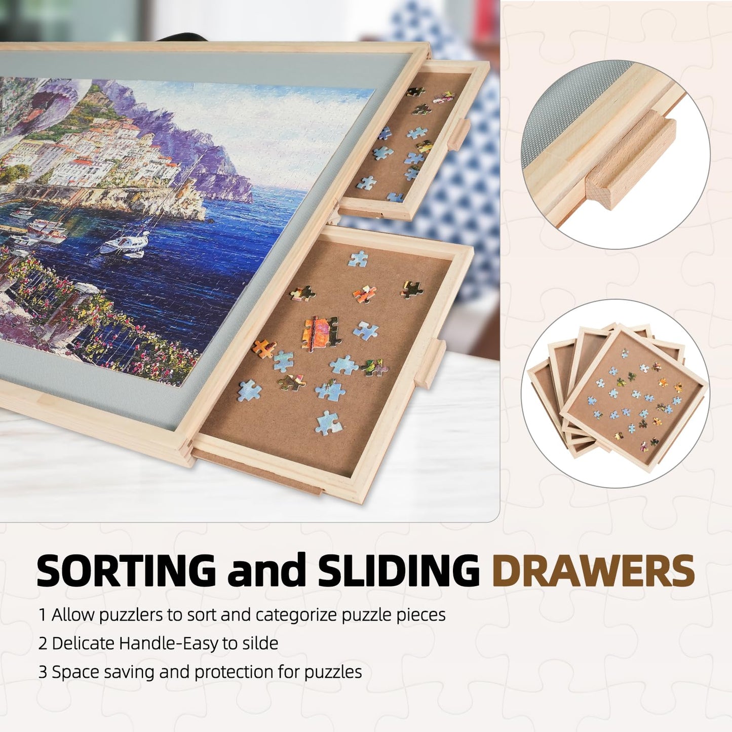 ALL4JIG 1500 Pieces 2-in-1 Tilting & Rotating Puzzle Board for Adults Gifts, Wooden Jigsaw Puzzle Table with 4 Drawers, Portable Puzzle Table with Lazy Susan and Cover, 26.4" x 34.4"