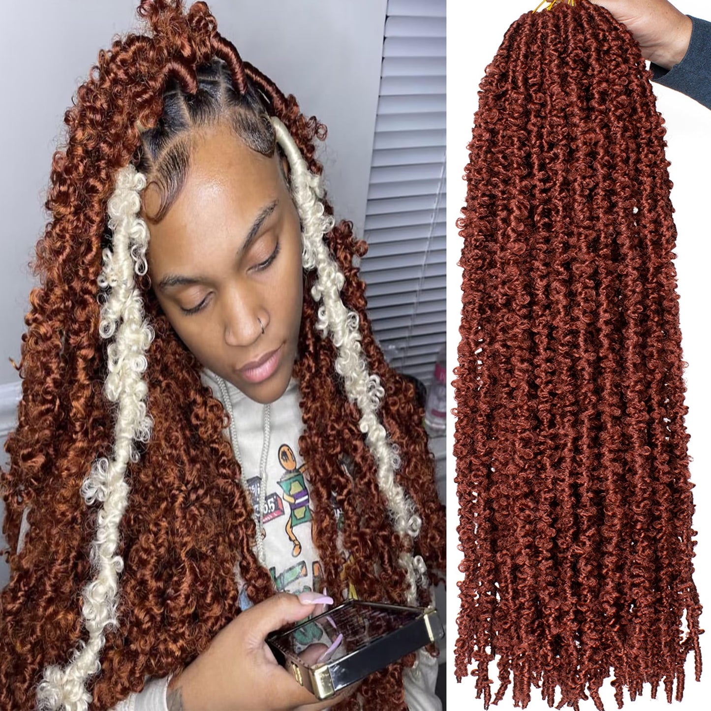 ZRQ Butterfly Locs Crochet Hair 30 Inch 6 Packs Cooper Red Distressed Faux Locs Pre-looped Synthetic Crochet Braids Extended Soft Locs For Women Extensions (30 Inch,350#)