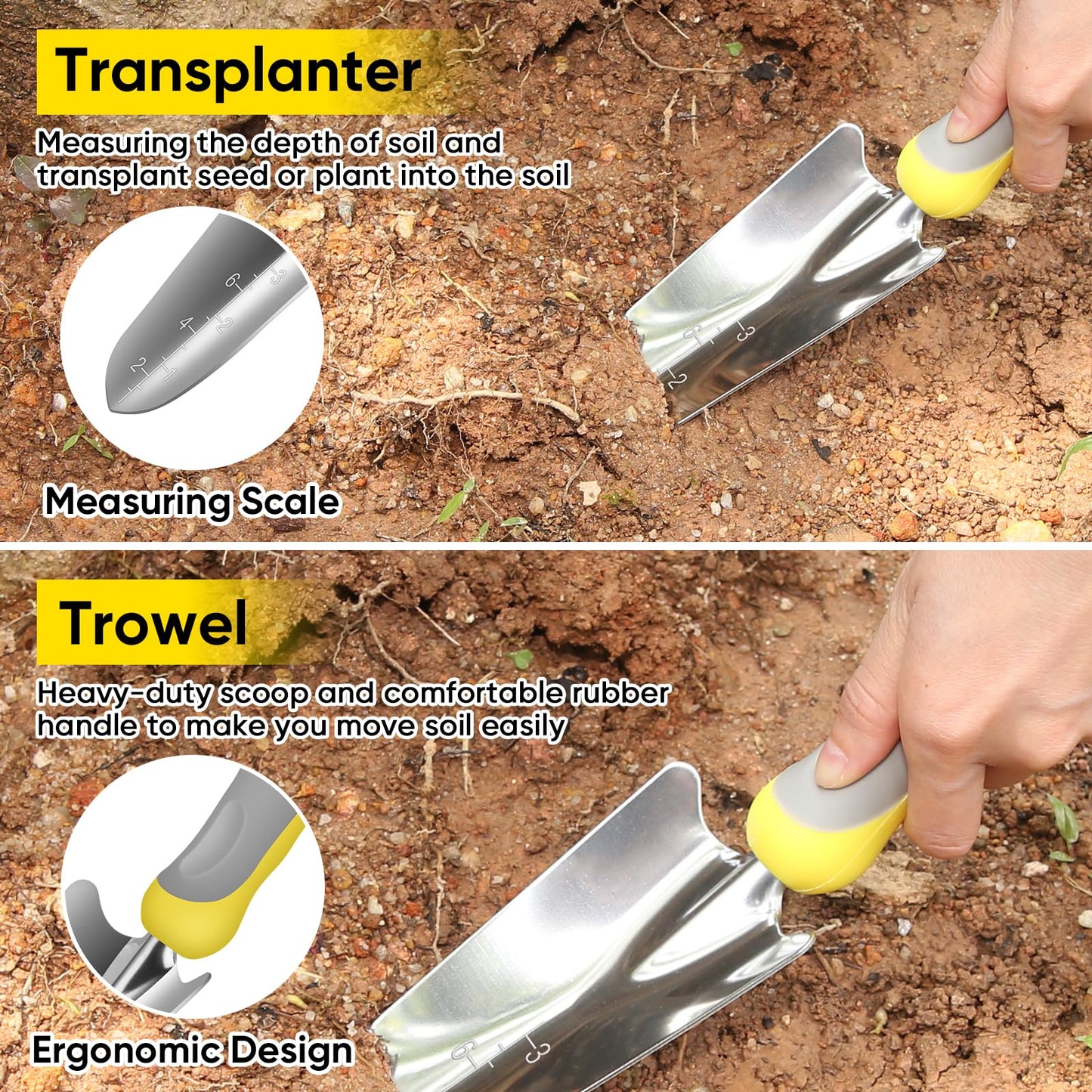 Blumway Garden Tool Sets, 10 Piece Stainless Steel Heavy Duty DIY Gardening Tool Set, for Planting Gardening Use with Carry Bag Gloves, Ideal Garden Gifts for Women Men (Gray)