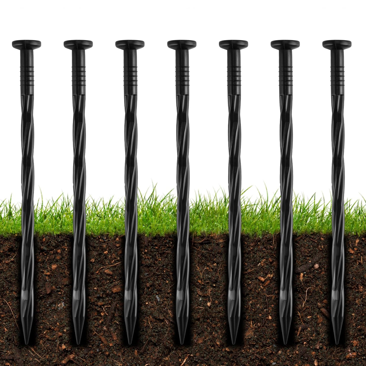 300Pcs 8-Inch Plastic Landscape Edging Spikes, Spiral Anchoring Nails for Weed Barrier, Paver Edging, Landscape Edging, Artificial Turf, Grass Pathways, and More
