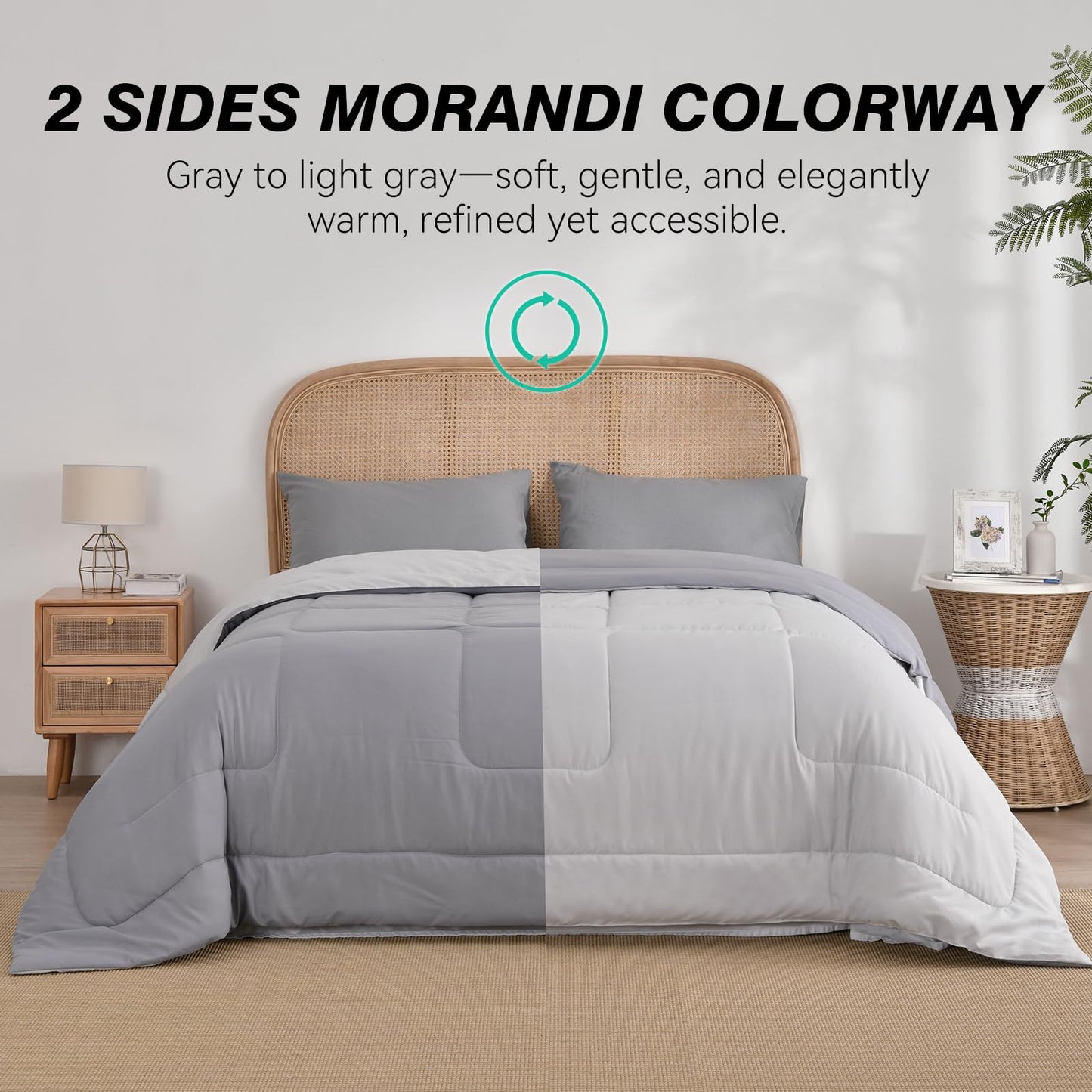 LAVANCE All Season Reversible Comforter, Quilted Queen Down Alternative Bedding Comforters, Premium Soft Microfiber Duvet(Gray, Queen 218x218cm)