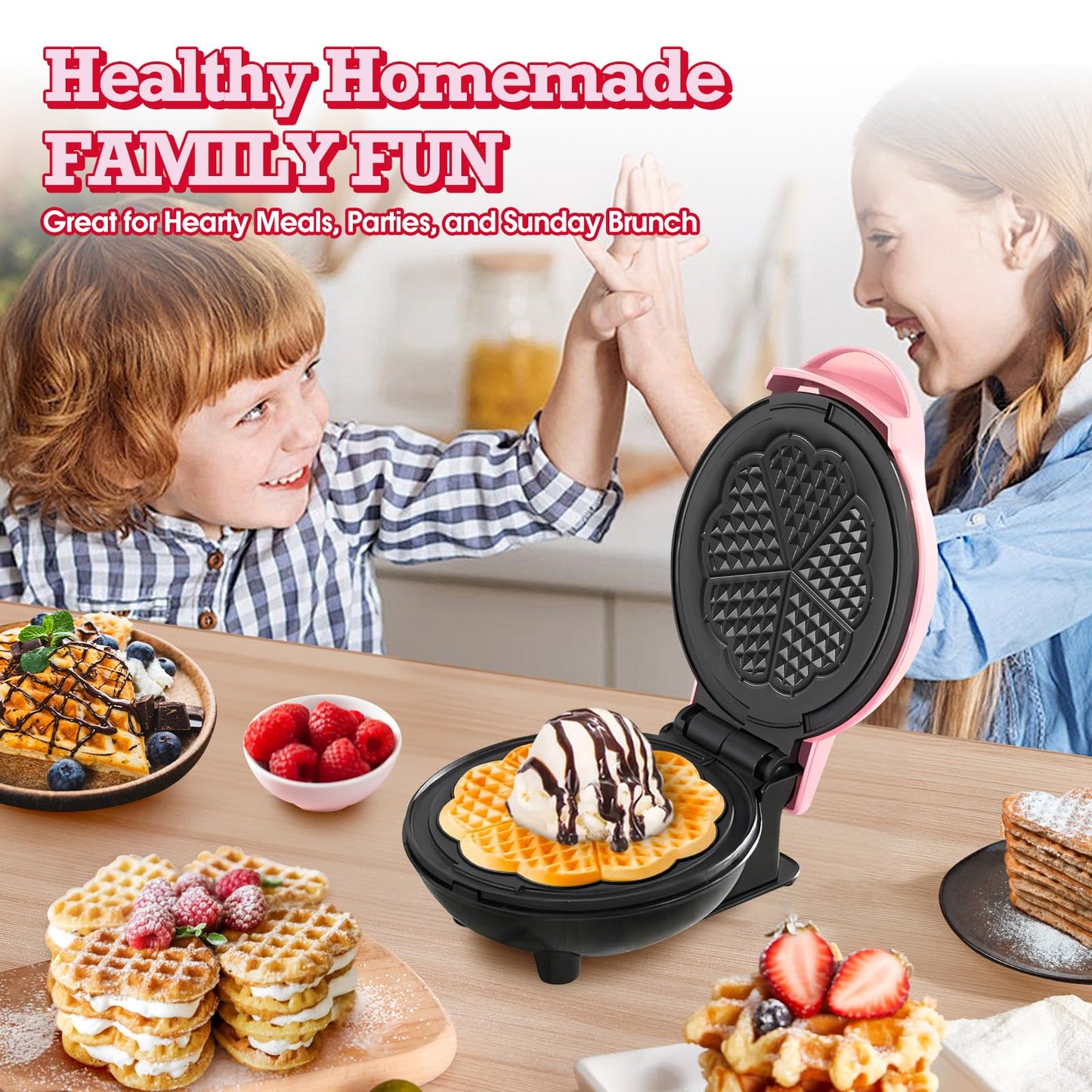 GVAKMM Waffle Maker(Heart),Small Waffle Maker Keto,Mini Wafflera Iron for Kids Family and Individuals,7'' Non Stick Cooking Plates with Fast & Even Heating