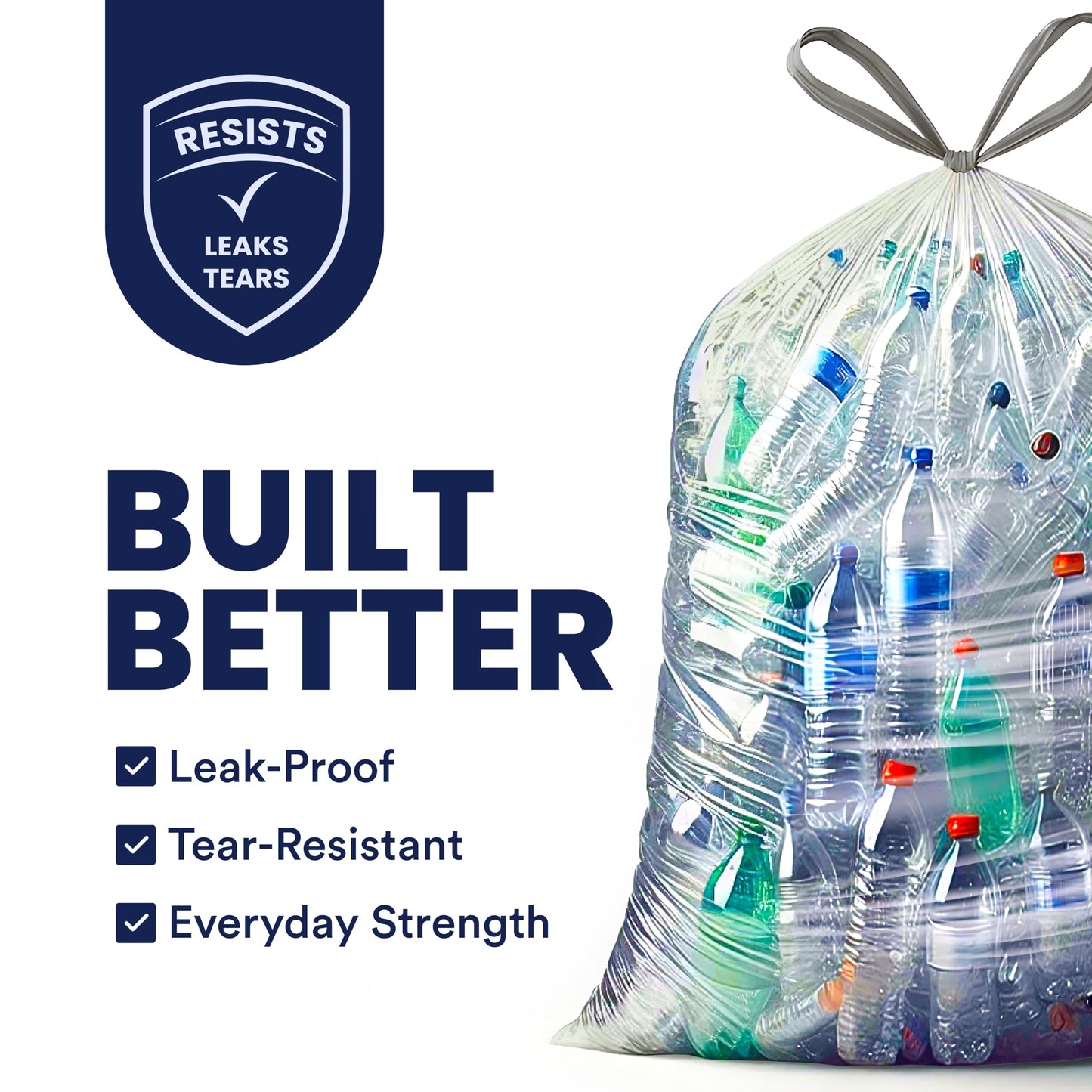 Plasticplace 32-33 Gallon Recycling Bags │ 0.8 Mil │ Clear Drawstring Garbage Can Liners │ 33" x 38" (100 Count)