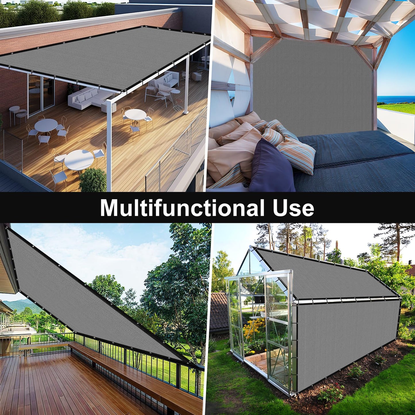 Artpuch 90% Sun Shade Cloth, 6 x 8 FT Pergola Shade Cover Canopy with Grommets, Sun Screen Fabric Tarp for Patio, Outdoor, Garden, Backyard, Light Grey