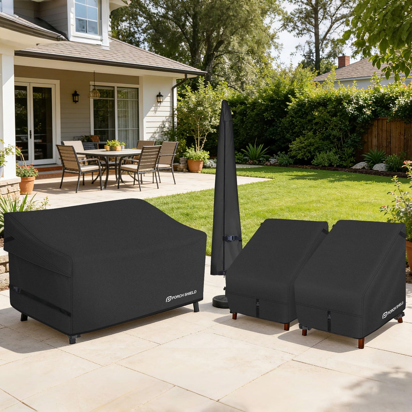 Porch Shield Patio 3-Seater Sofa Cover - Waterproof Outdoor Couch Deep Seat Sofa Cover 86W x 38D x 35H inch, Black