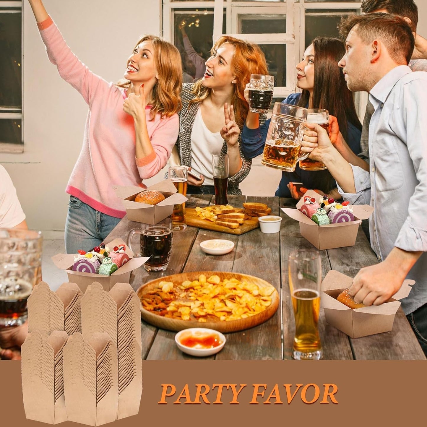 100 Pack Takeout Boxes, 25 oz Chinese Take Out Food Container, Kraft Paper Small To Go Box, Recyclable Food Pails for Meal, Party, Restaurants,Food Service,Grease Resistant