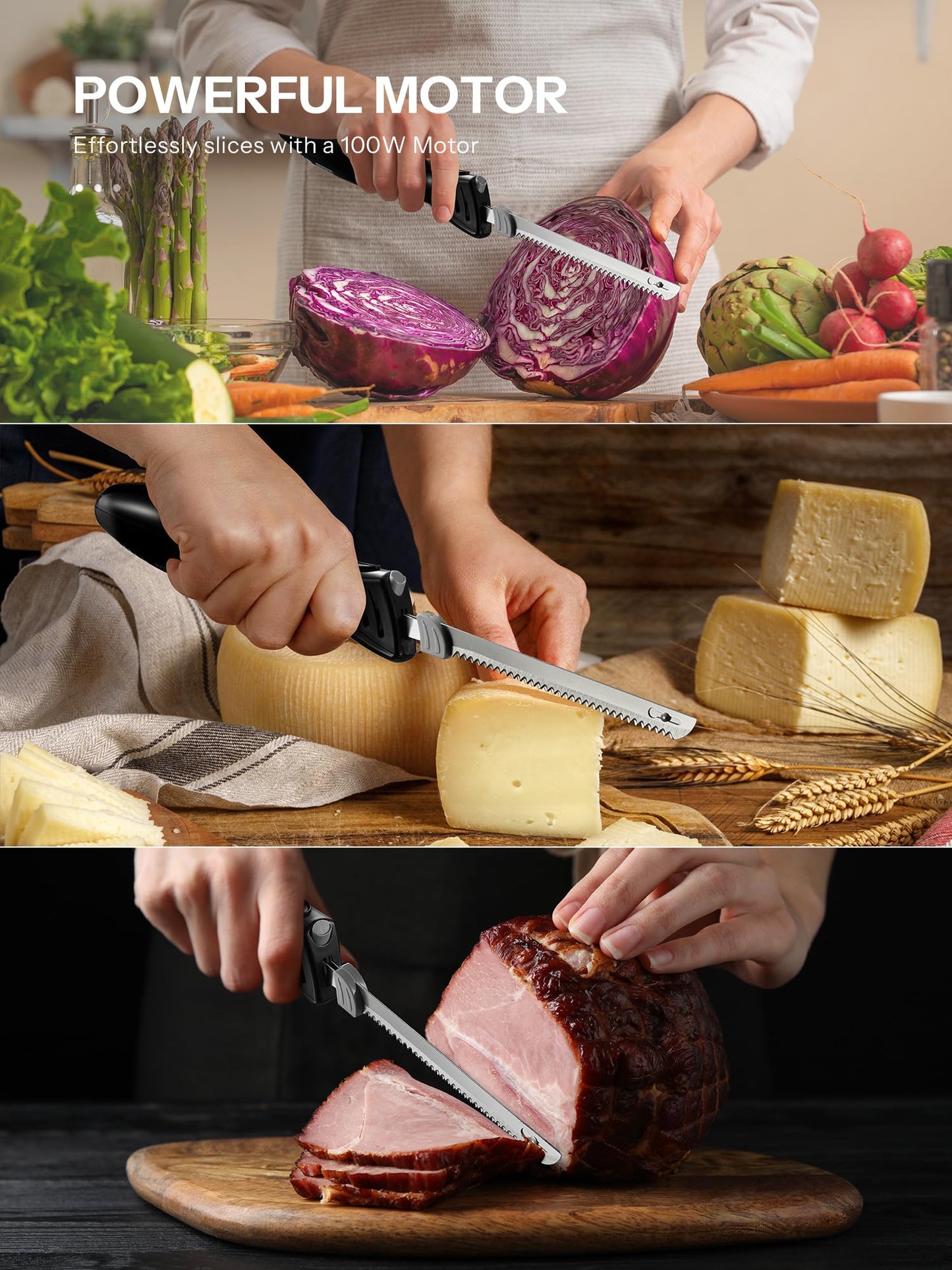 Electric Knife, Reemix Z3042 Electric Knife Set for Carving Meats, Poultry, Bread, Crafting Foam & More, 2 Blades for Meats & Bread, Fork Included (Black)