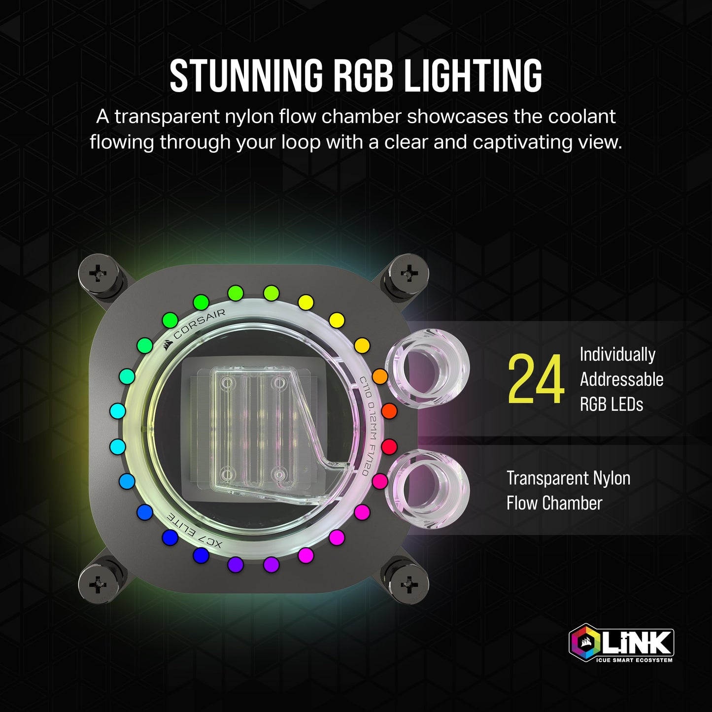 CORSAIR iCUE Link XC7 RGB Elite CPU Water Block - Transparent Flow Chamber - 24 RGB LEDs - Fits Intel® LGA 1700, AMD® AM5 and Older - Stealth Gray