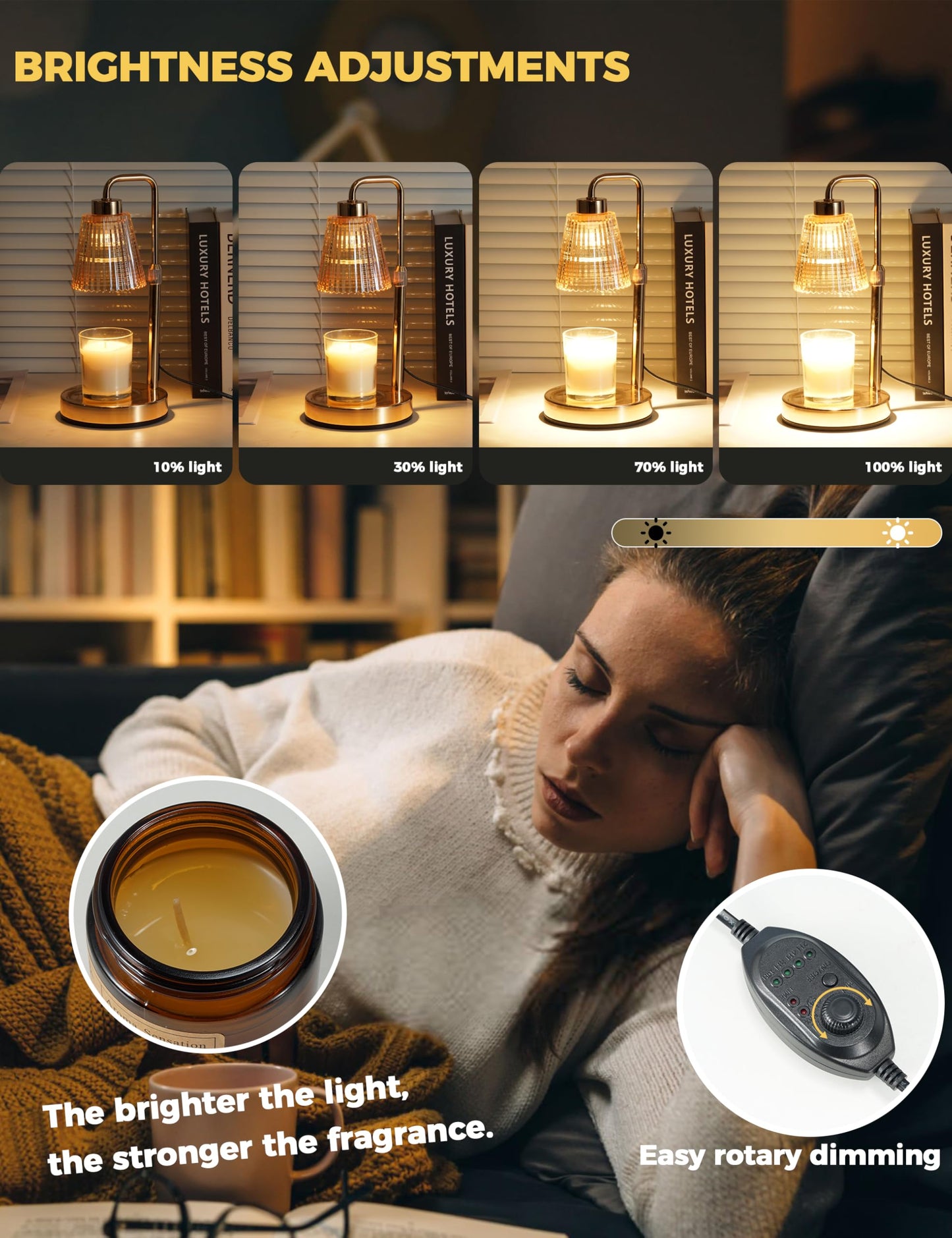 GODONLIF Candle Warmer Lamp with Timer Dimmable, Adjustable Height, House Warming Gifts New Home Room Decor, Birthday Gifts for Women Mom, Wax Warmer Lamp for Jar Candles with 2 Bulbs