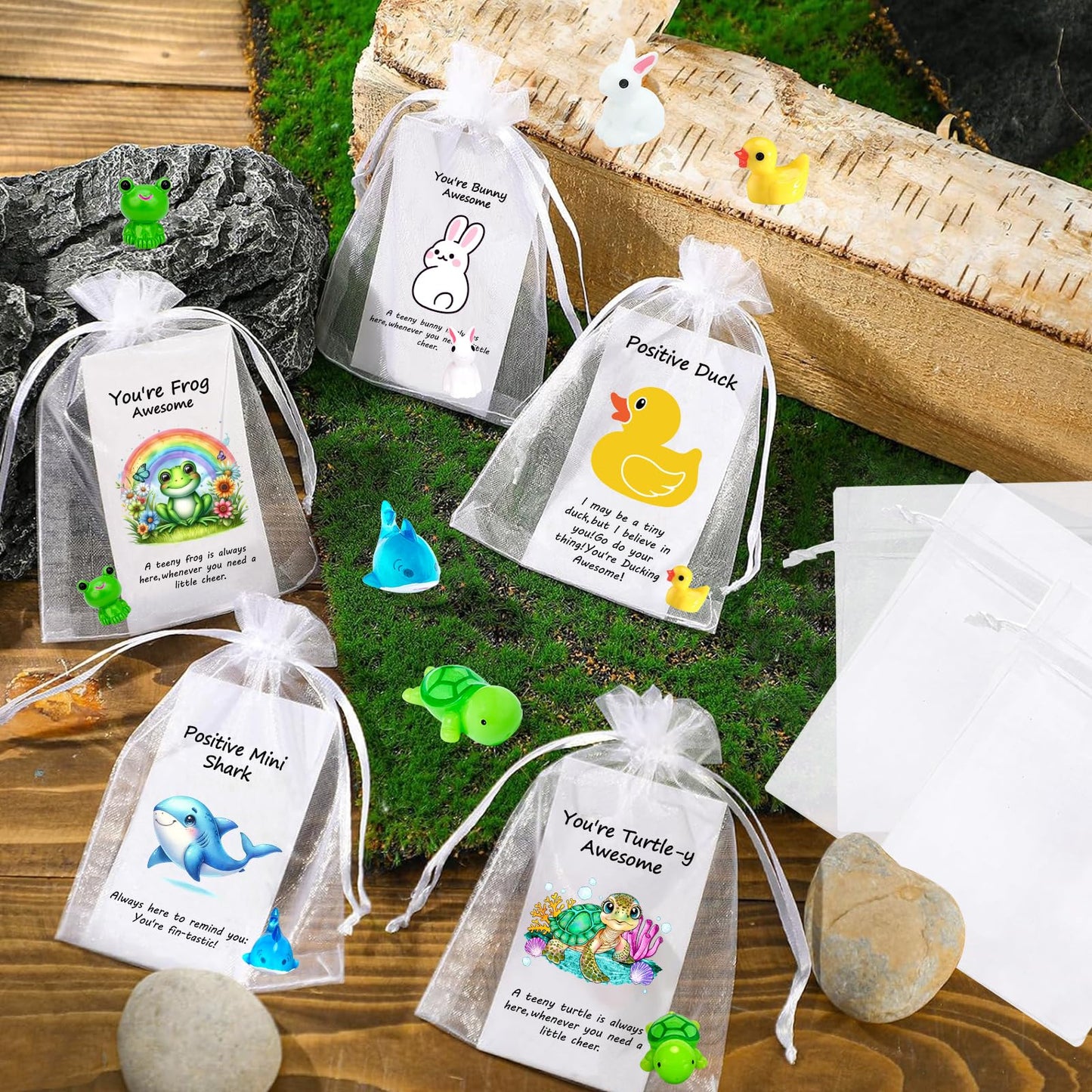 50Pack Positive Gifts Bulk Inspirational Teacher Dietitian End of Year Student Gifts,with Mini Animal Funny Card Organza Bag,Ideal for Employee Office Appreciation Bulk for Coworker Staff