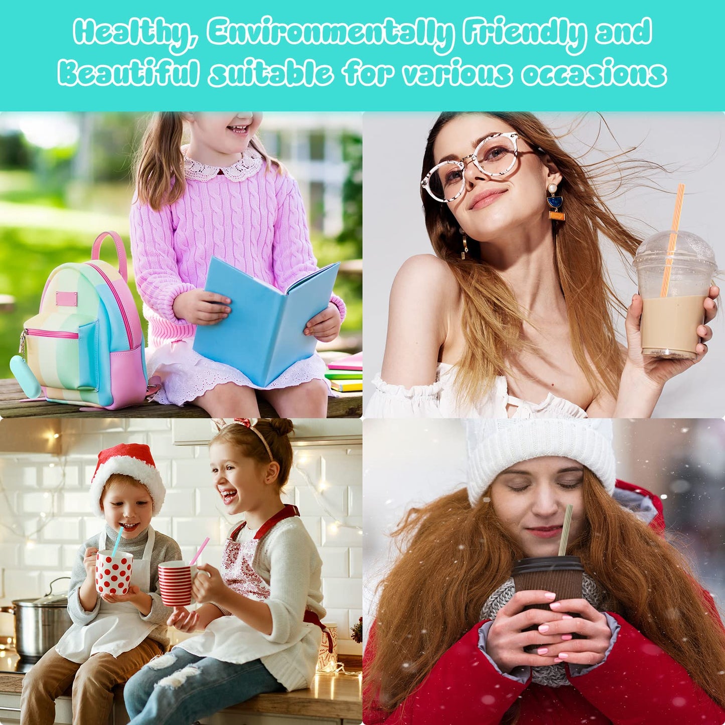 Rtteri 50 Sets Reusable Foldable Silicone Straws Travel Collapsible Portable Straws with Case Long Cleaning Brushes and Keychain for Home Party Travel Picnic Cold Hot Drink