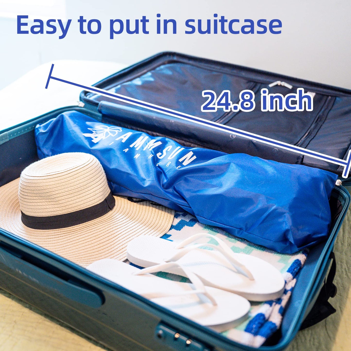 AMMSUN 6ft Folded Portable Travel Beach Umbrella with Sand Anchor, Tilt and Air vent UPF 50+UV Protection fit in suitcase Portable Compact Foldable beach umbrella for Patio Garden Beach Pool Blue