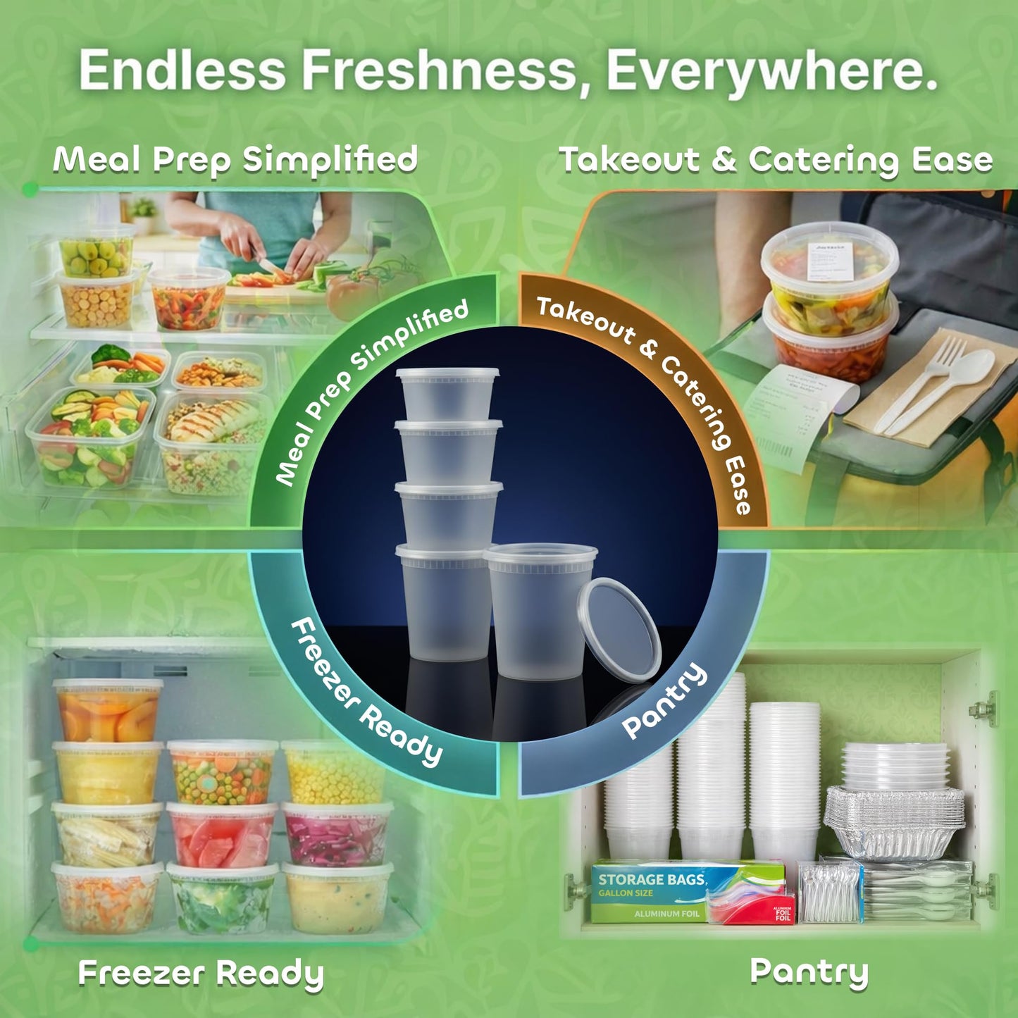 Deli Food Containers with Lids - (48 Sets) 24-32 Oz Quart Size & 24-16 Oz Pint Size Airtight Food Storage Takeout Meal Prep Containers with 54 Lids, BPA-Free, Dishwasher, Microwave Safe