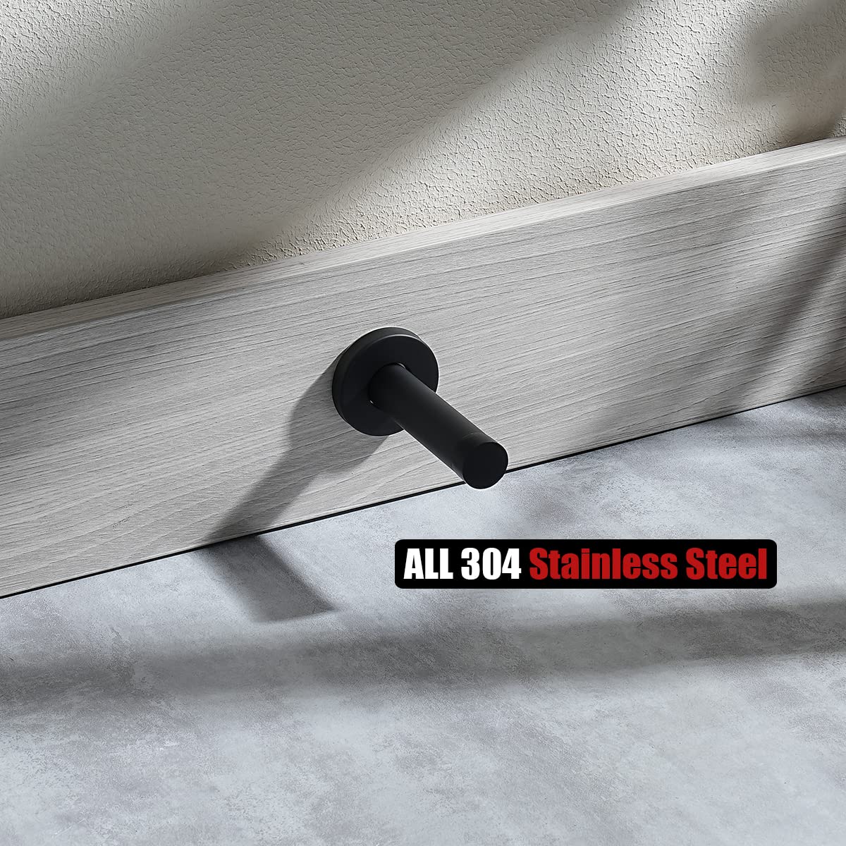 JQK Door Stopper Black, 304 Stainless Steel Thicken 1mm Sound Dampening Door Stop Bumper Wall Protetor 4 Pack, Matte Black, DSB5-PB-P4
