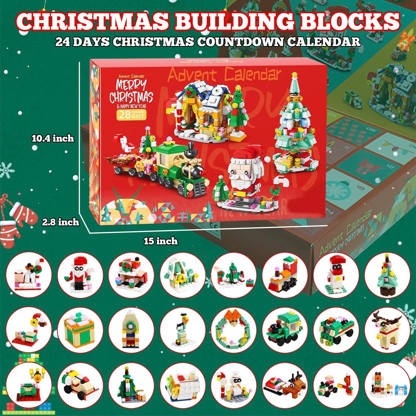 1123 Pieces Advent Calendar 2025 Building Blocks Set - 24 in 4 Building Brick Model for Countdown to Christmas - Gift Daily Collectible Surprises