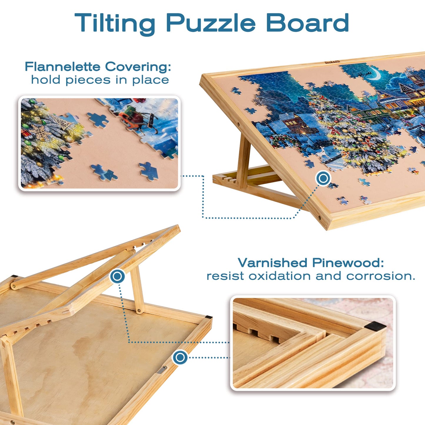 Becko Adjustable Wooden Puzzle Board with A Cover Jigsaw Puzzle Plateau Puzzle Easel for Adults and Kids for Puzzles Up to 1000 Pieces