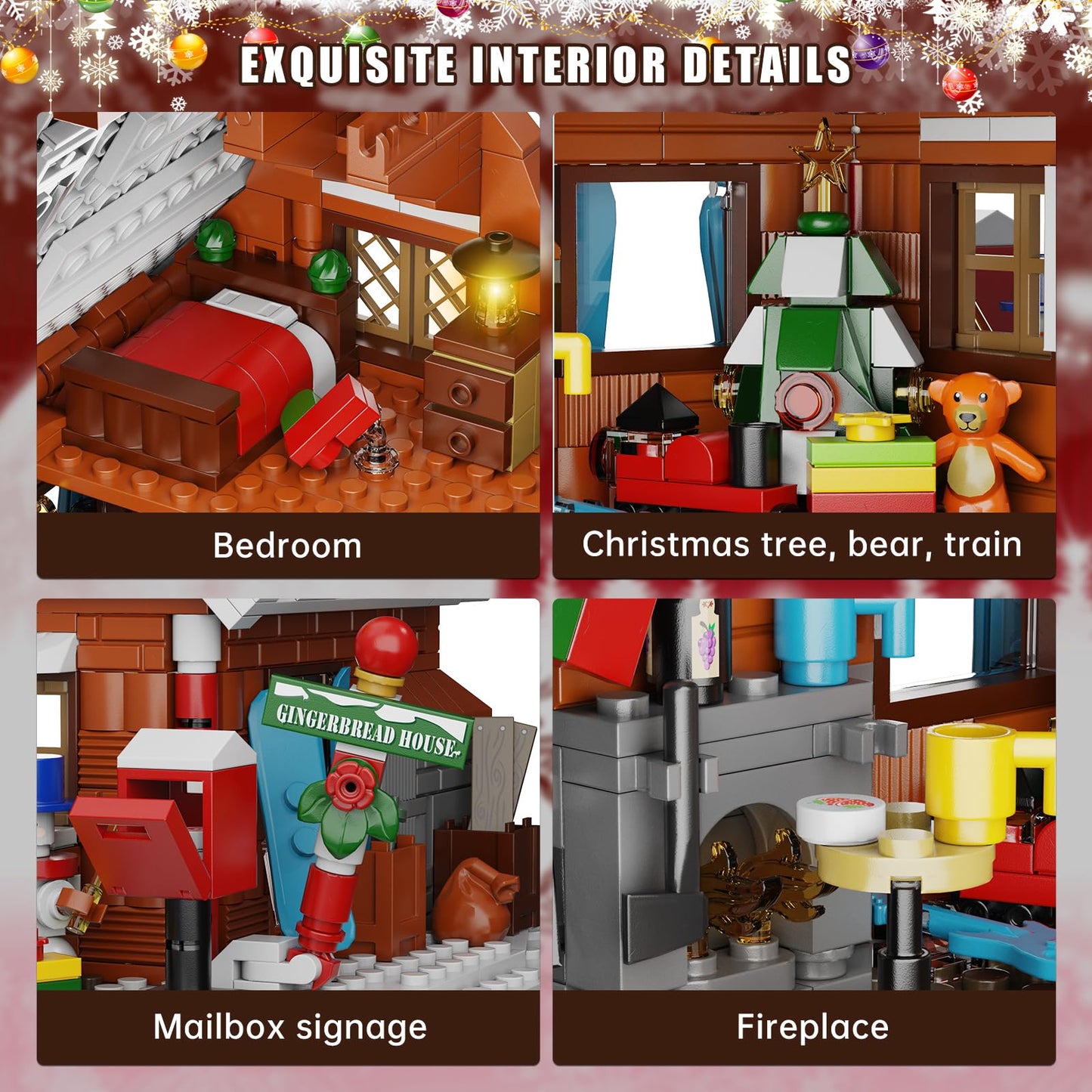 Christmas Gingerbread House Building Kit with LED Lights,Christmas Village House Blocks Set,Compatible with Lego,Xmas Decorative Gifts for Girls and Boys,Kids and Adults