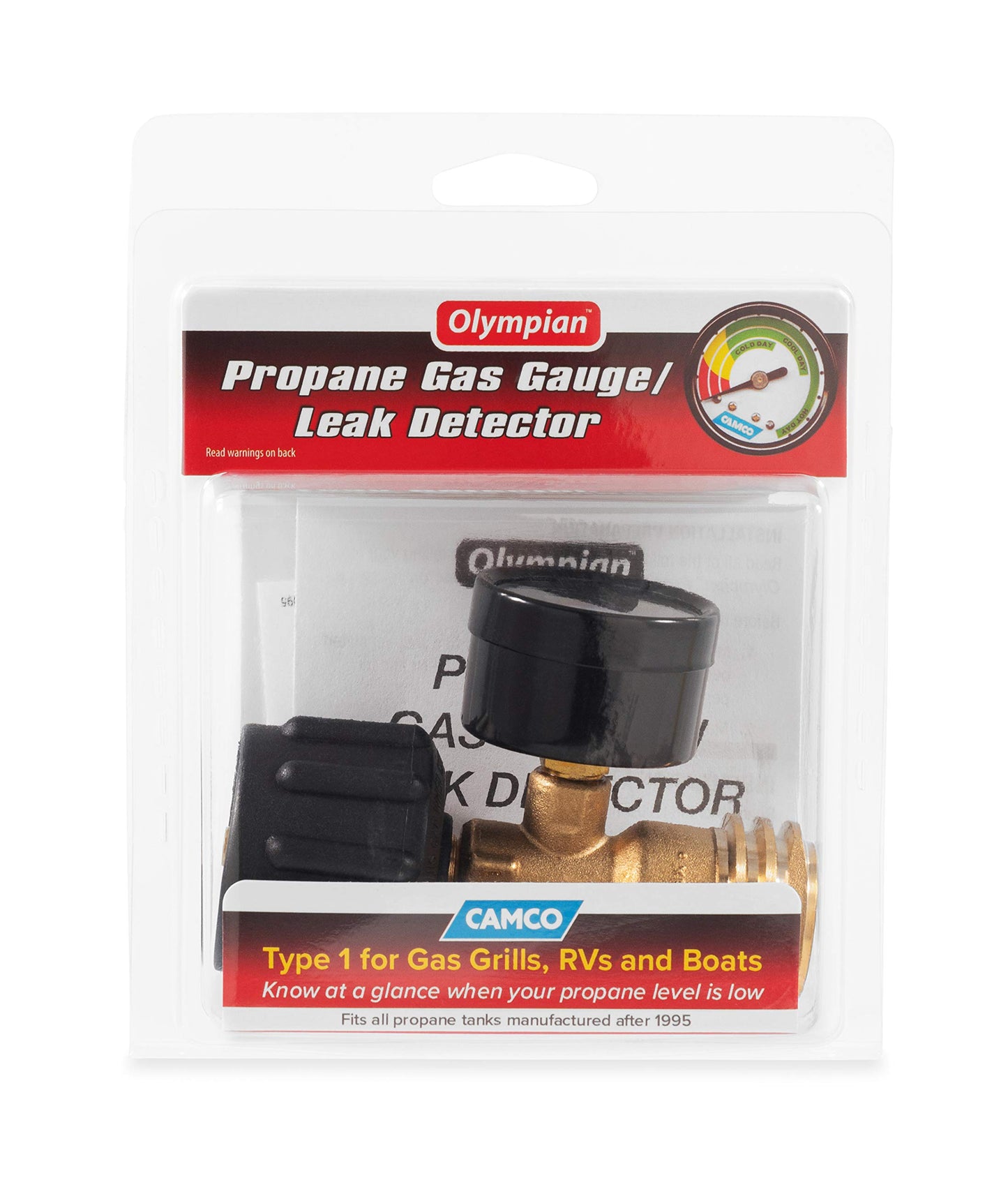 Camco Propane Gauge/Leak Detector, Type 1 Connection for Gas Grills, RVs and Boats - 59023, Black