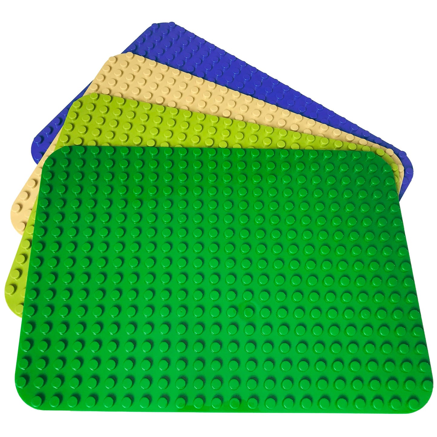 Large Building Block Base Plates Compatible with All Major Brands (4 Pack (Green, Blue, Light Green, Sand))