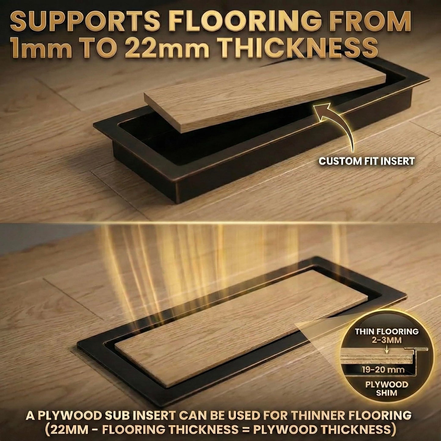 Khan Supply CO 4x10 Metal Floor Vent - Canadian Owned Low Profile Heavy Duty Flush Register, DIY Drop-in Install Air Grille Cover, Unique Click-In Design for Up to 60% More Airflow - 2 Year Warranty
