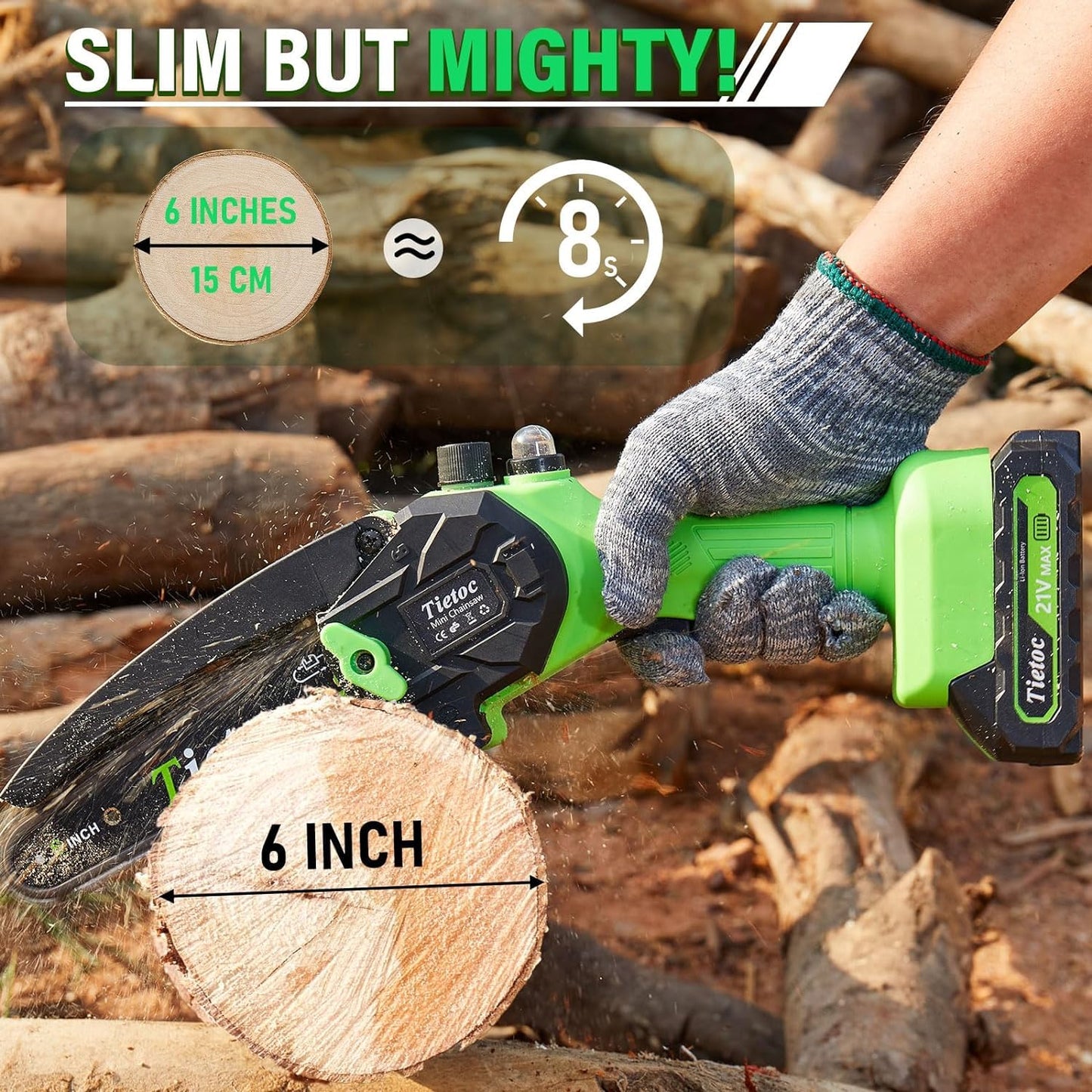 Tietoc Mini Chainsaw 6 Inch Cordless [Ease of Use] Portable Electric Chainsaw, Small Handheld Battery Powered Super Saw for Tree Branches, Unique Gifts Ideas for Men Dad Husband Fathers Him Her Women
