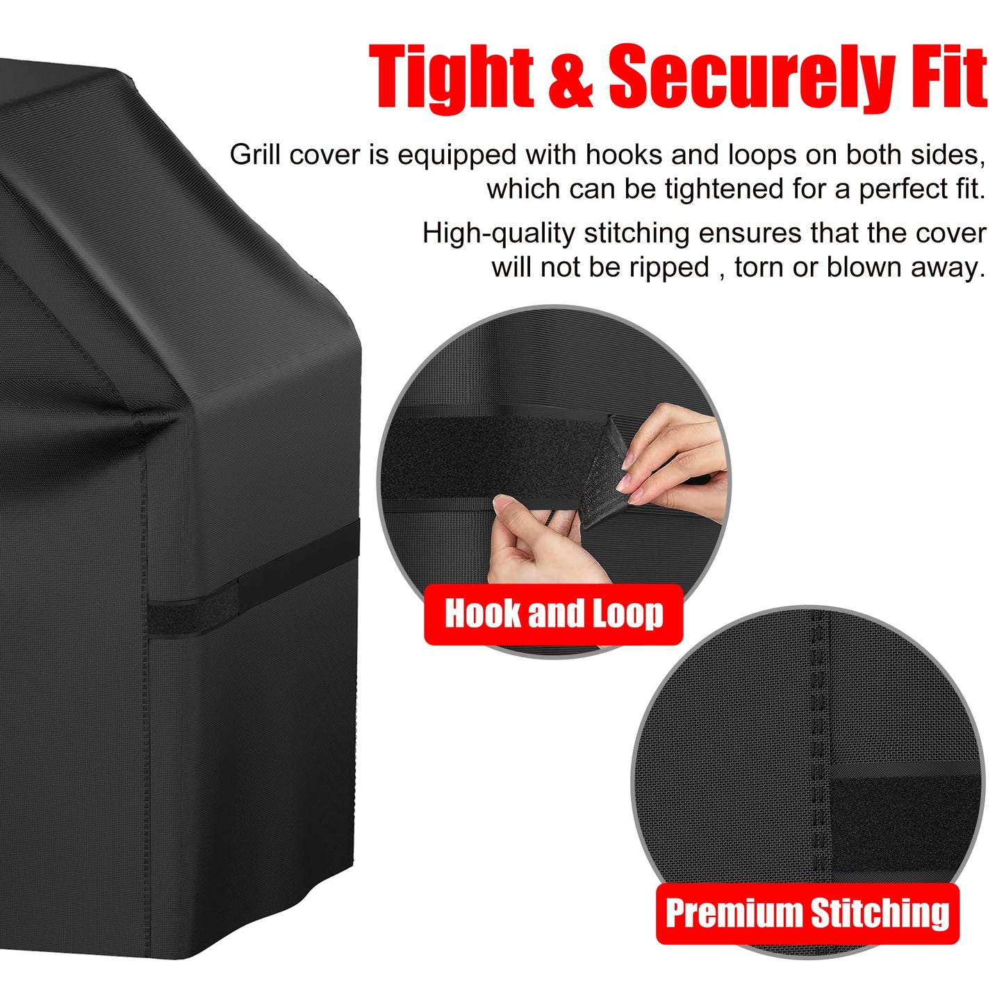 Grill Cover, BBQ Gas Grill Cover for Outdoor Grill, Waterproof, Anti-UV, Rip-Proof, Fade Resistant Material, Barbecue Cover with Hook-and-Loop Straps, Black (58 inch Heavy Duty)