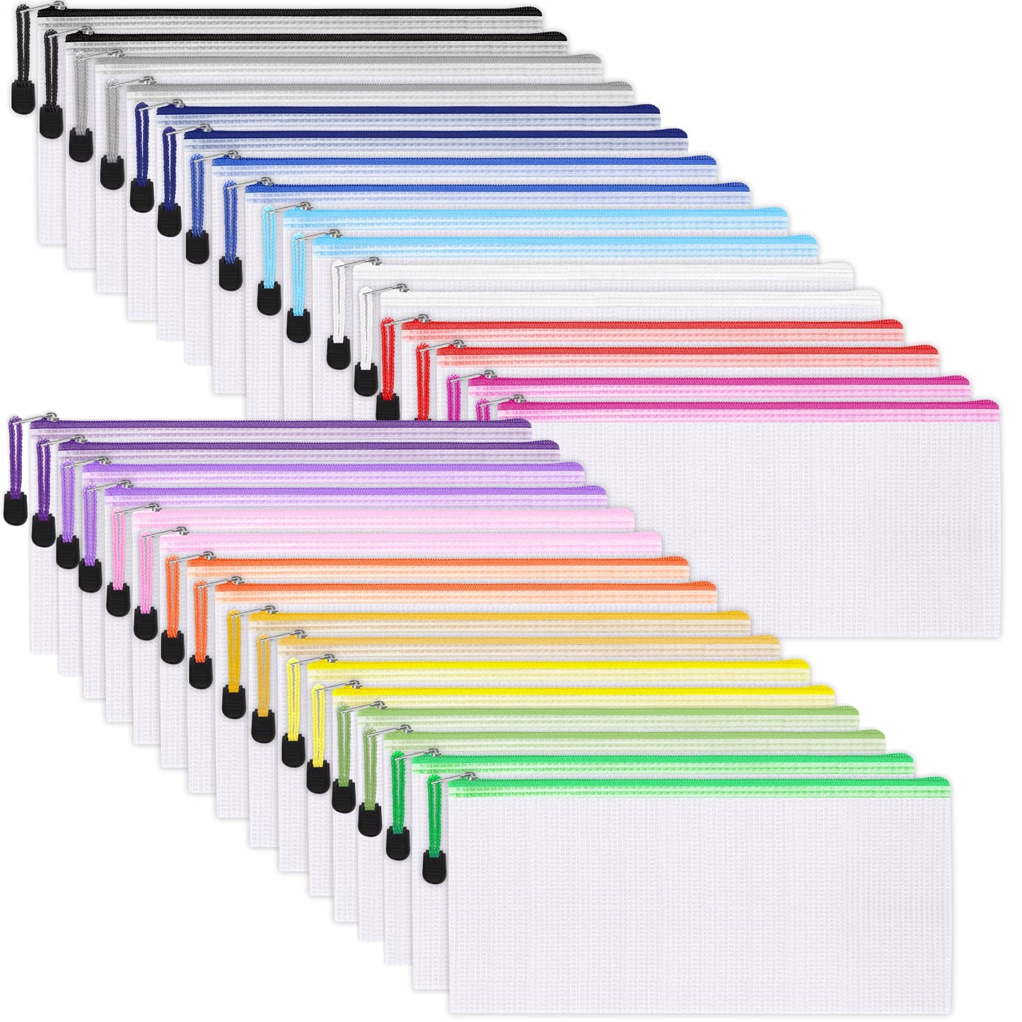 EOOUT 72pcs Pencil Pouches, Small Mesh Zipper Pouch, 16 Colors, 9.5x4.5 Inches for Bills, Cash, Cosmetics, Travel Storage, School and Office Supplies Organization