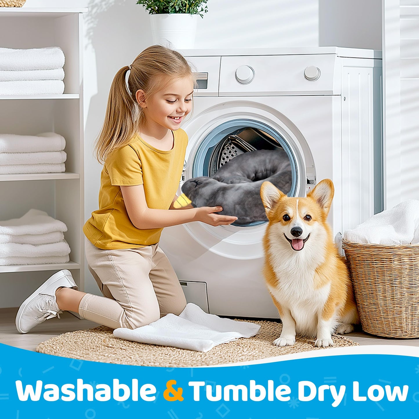 BurgeonNest Small Dog Calming Pillow for Dogs and Cats, Fluffy Soft Colorful Sleep Bolster Cozy Bed Pillow, Puppy Kitten Great Present, Washable, L