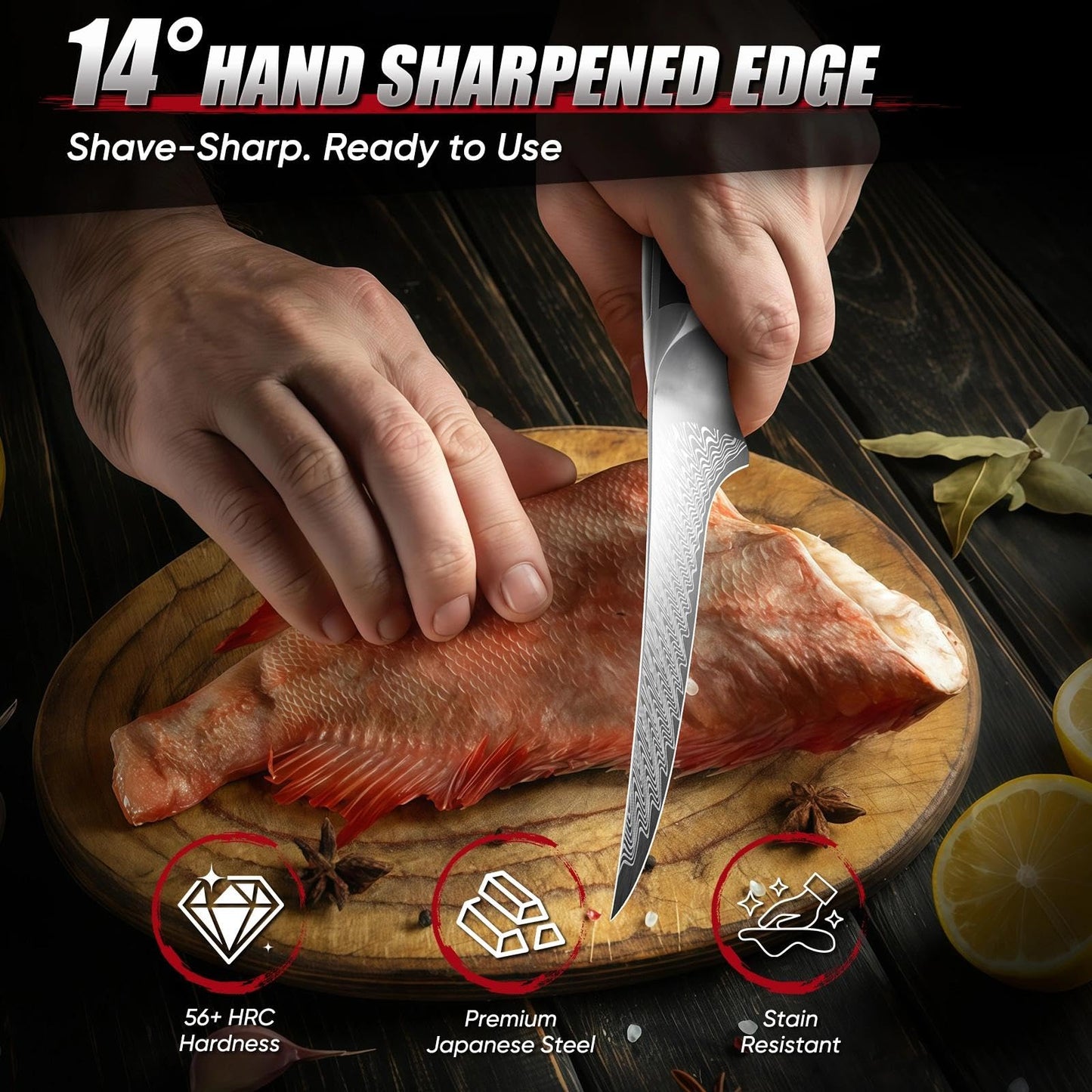 DRAGON RIOT Fish Filleting Knife7 Inch,Ultra Sharp Fillet Knife in High Alloy Stainless Steel,Fishing Knife for Deboning,Trmming,Meat Cutting,Professional Boning Knife with Sheath and Package