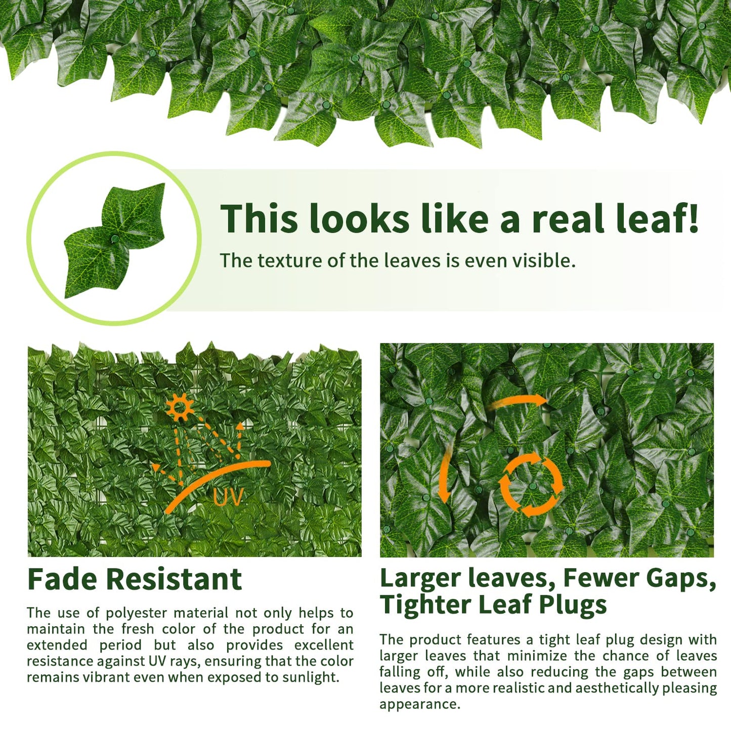 Jinwu Artificial Ivy Privacy Fence Screen, 158x40 Inch Artificial Faux Ivy Hedge, Expandable Faux Privacy Fence with 80 pcs Zip Ties Decoration for Wall Screen, Outdoor Garden, Wedding Decor