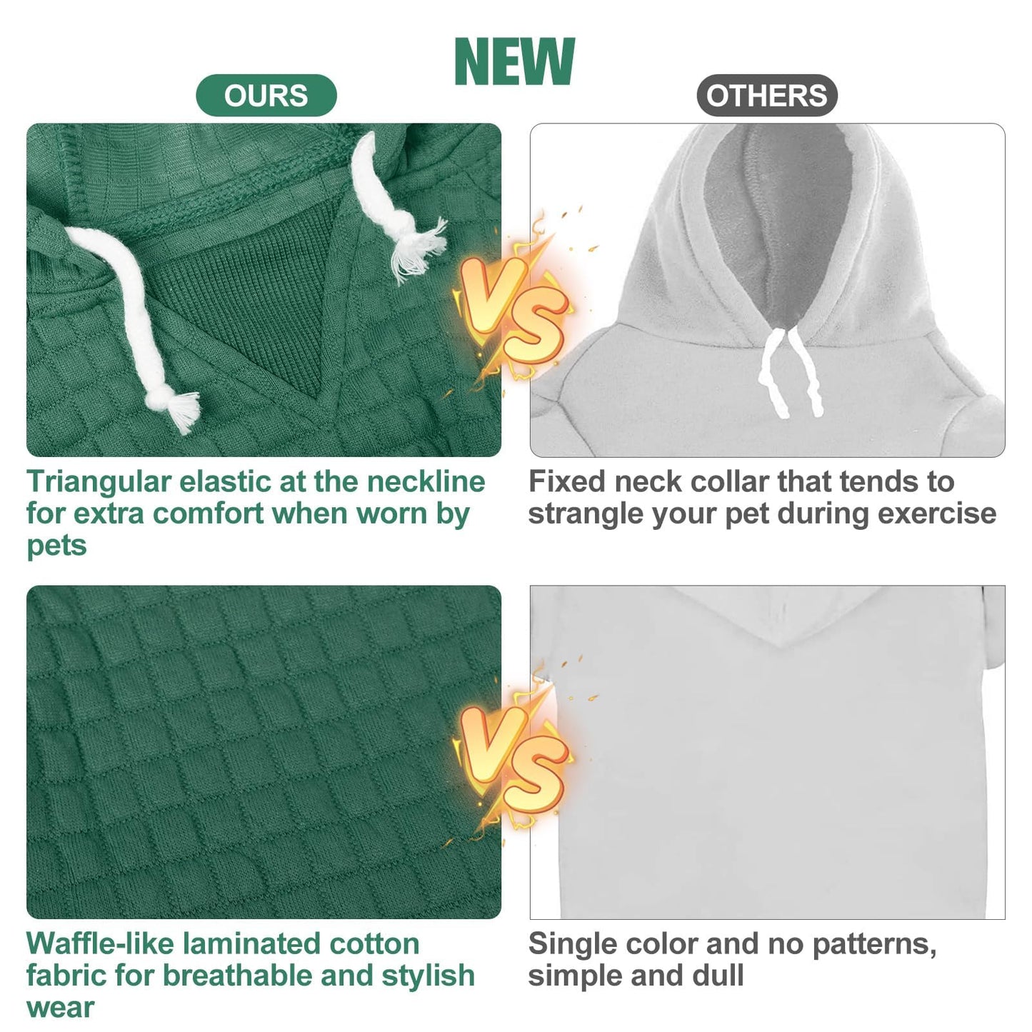 BEAUTYZOO Small Dog Hoodie Sweater with Pockets, Dog Clothes for Small Medium Dogs Boy Girl, Waffle-Like Laminated Cotton Pet Coats with Hat and Leash Hole, Green XL