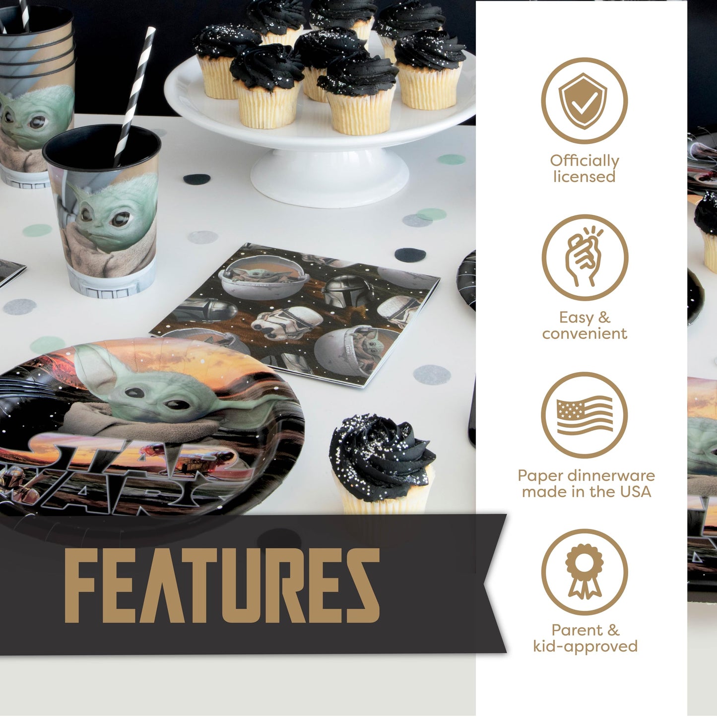 Baby Yoda Party Supplies and Decorations - Mandalorian Party Supplies for Birthday Child - Serves 16 - Banner Decoration, Table Cover, Plates and More