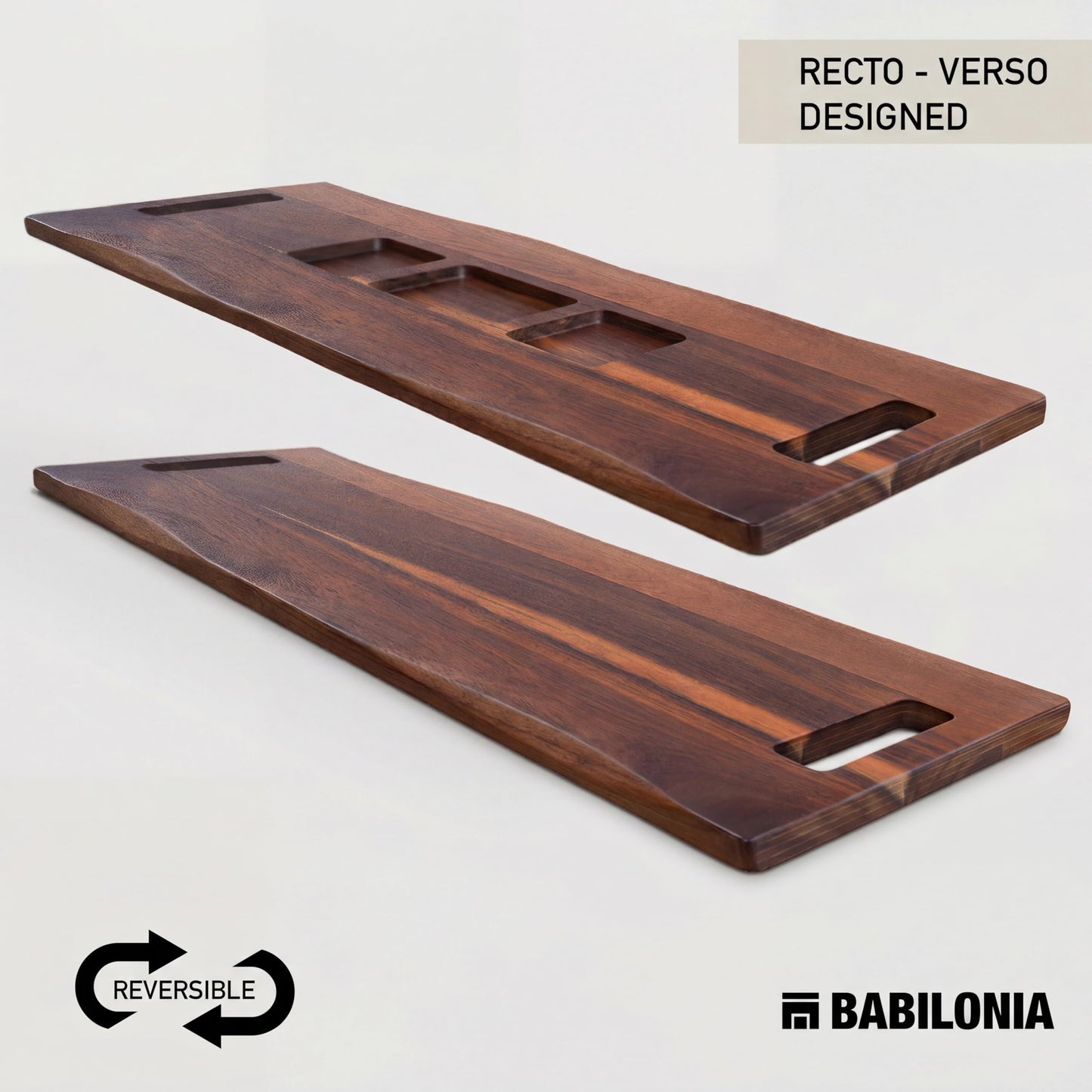 Babilonia Extra Large Charcuterie Board with Handles, 36 x 12 Inch Premium Acacia Wood Tray, Reversible Long Wooden Serving Platters for Meat, Cheese, and Party Appetizers