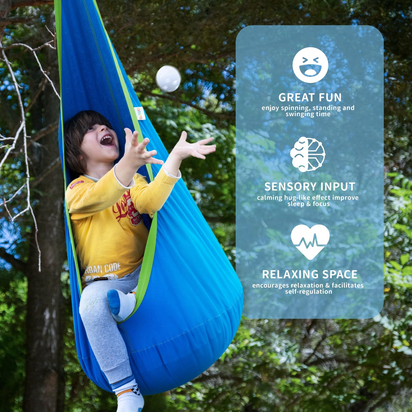 OUTREE Kids Pod Swing Seat, Cotton Child Hammock Swing Chair,Sensory Swing for Indoor and Outdoor Use,Blue