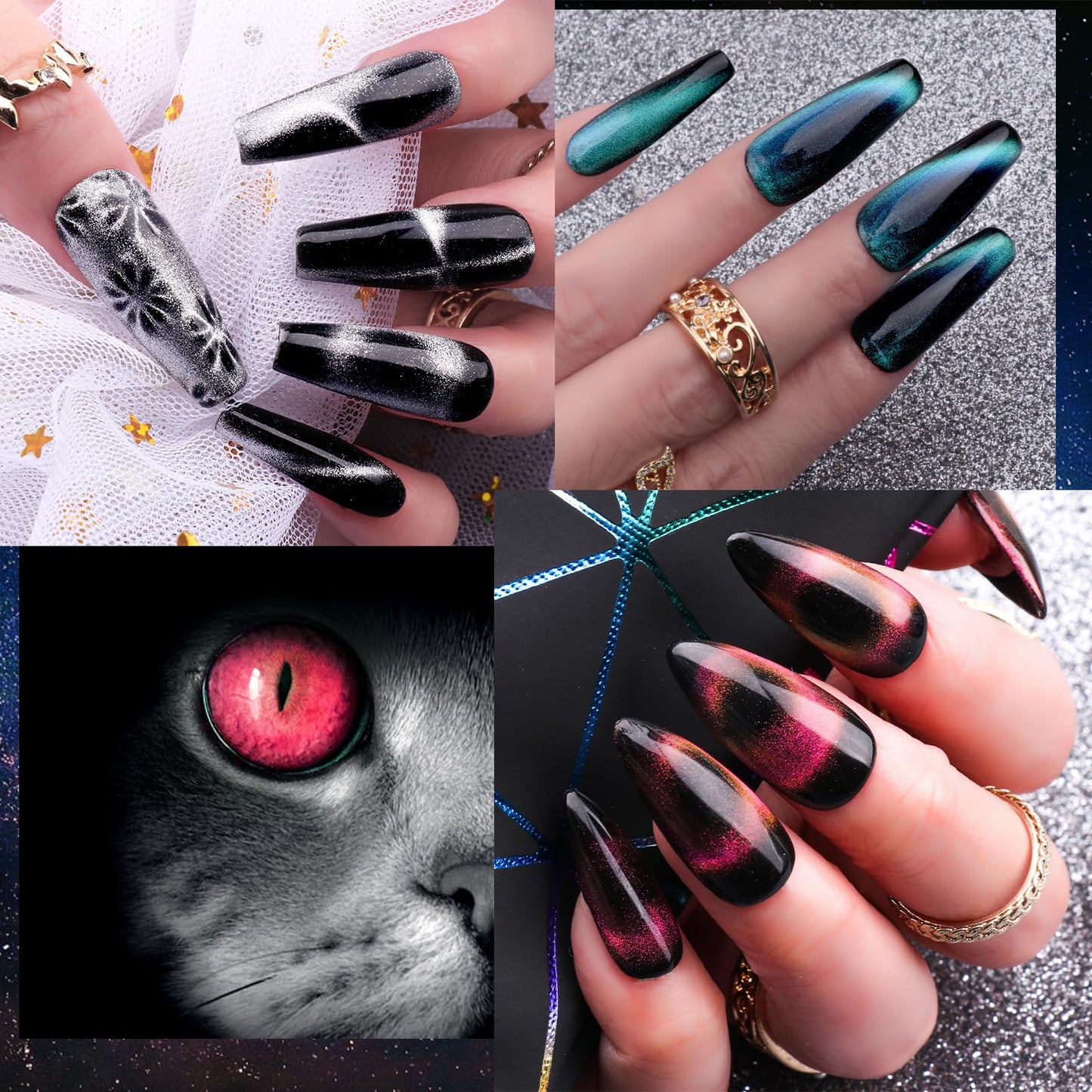 Clara Colors Magnetic Nail Polish - 20 Colors Cat Eye Gel Polish Kit Holographic Glitter Cat Eye Gel Nail Polish with 4 Magnet, Black White Base Top Coat Gel Soak Off LED Manicure Salon DIY Art Gifts for Her