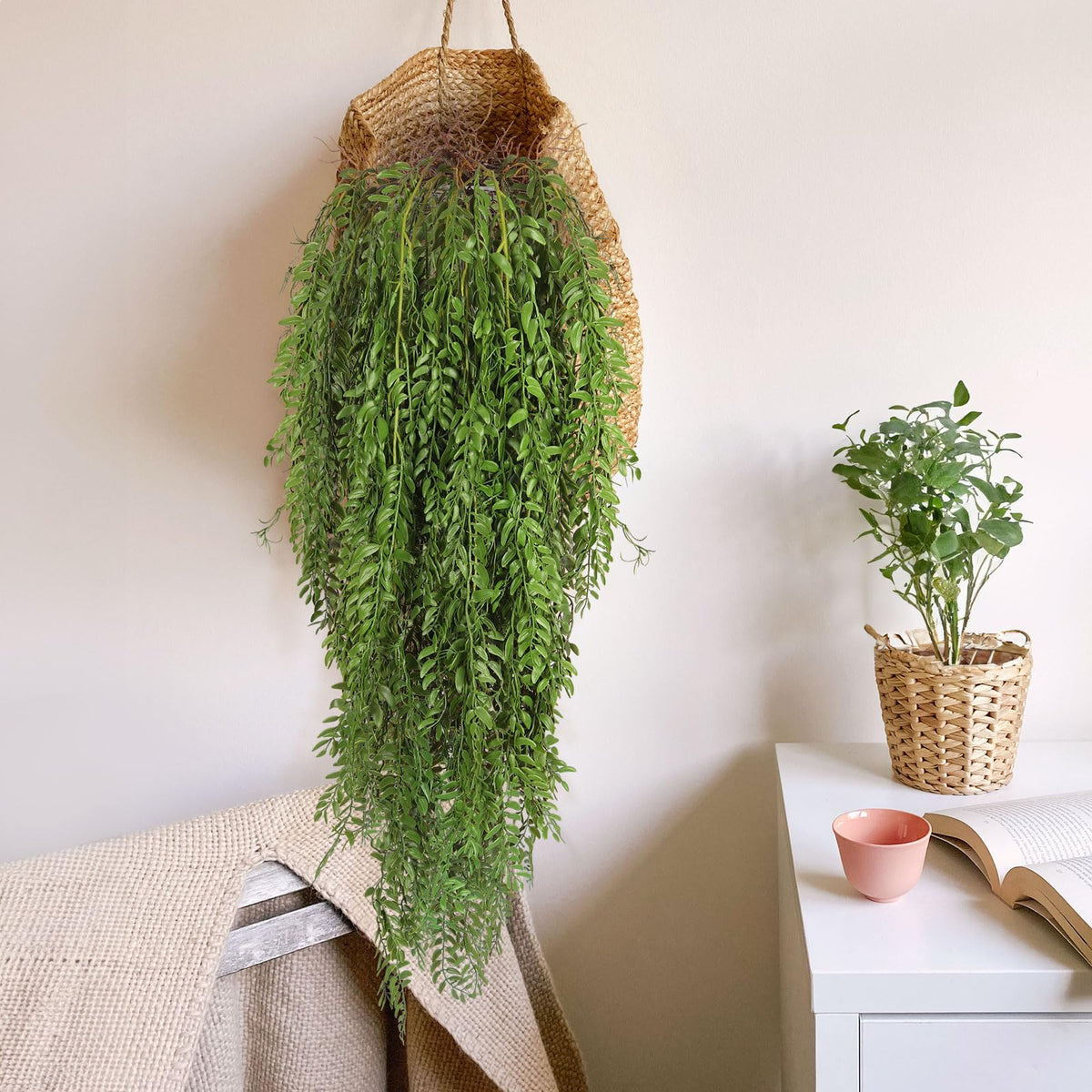 RECUTMS 2 Pcs Hanging Fake Plants Faux Ferns Ivy Willow Vine Leaves Wall Greenery Artificial Vine Plastic for Spring Home Garden Wedding Party Indoor Outdoor Jungle Party Patio Decorations(Green)