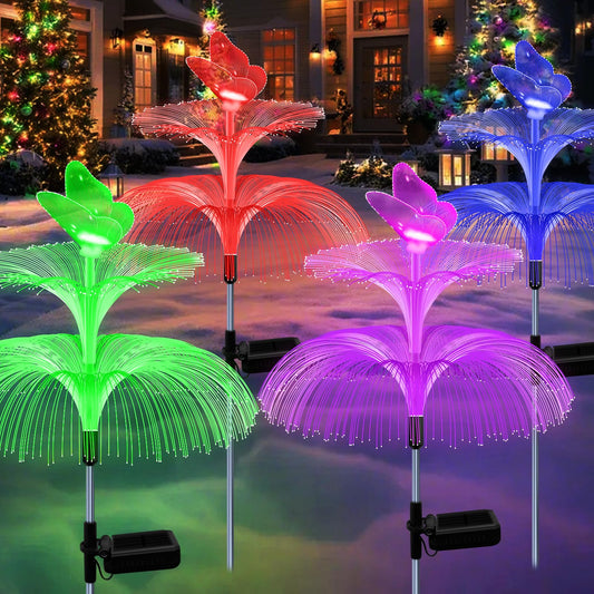 4 Pack Solar Christmas Garden Lights, Gardening Birthday Gifts for Mom Grandma Women, Waterproof 7 Color Changing Jellyfish Lights with Butterfly Solar Flower Lights for Outdoor Pool Yard Garden Decor